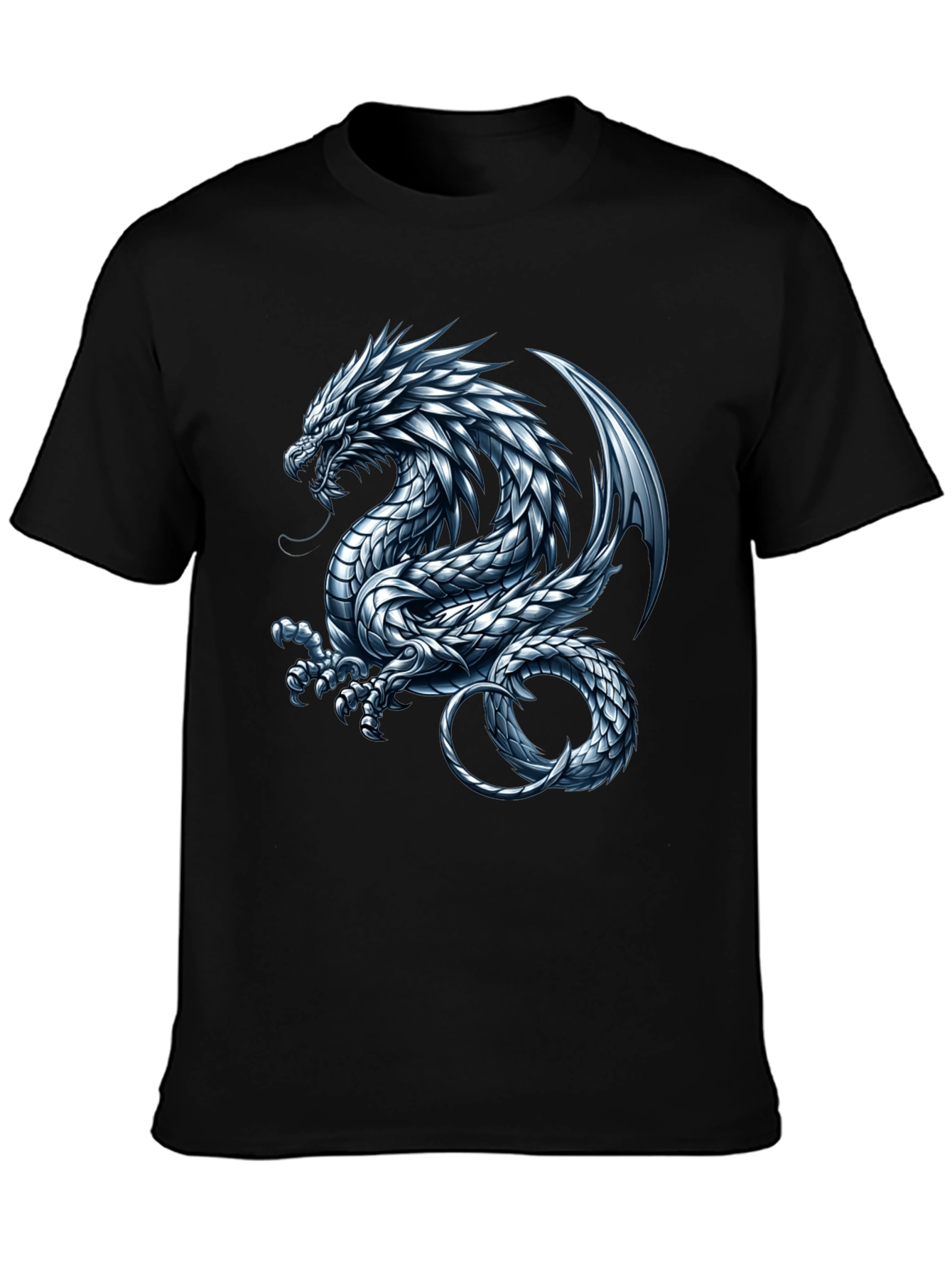 Black Black T-Shirt with Silver Dragon Graphic view 3