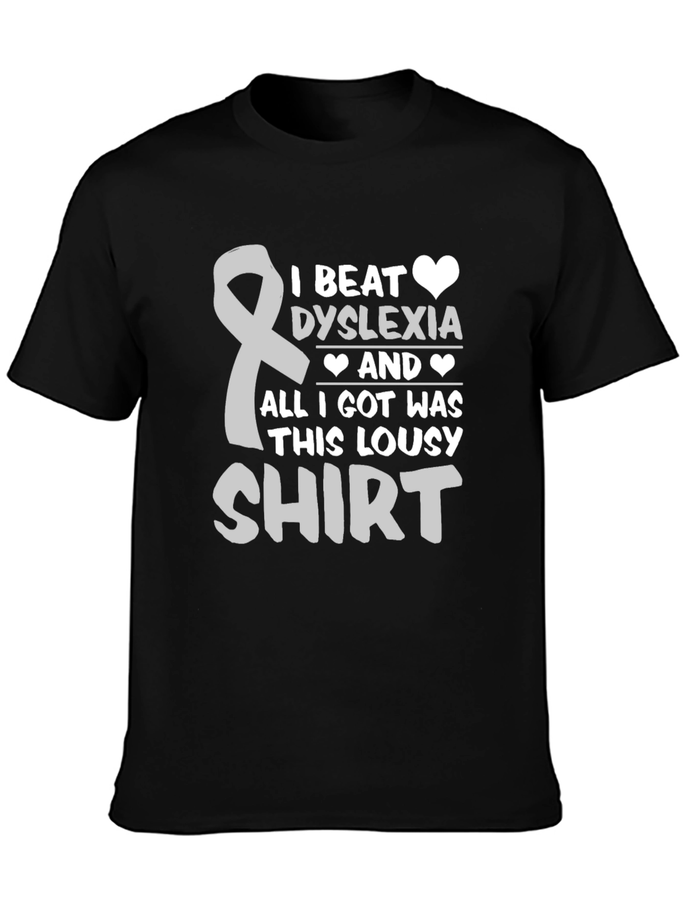 Black Dyslexia Awareness T-Shirt - I Beat Dyslexia Lousy Shirt view 3