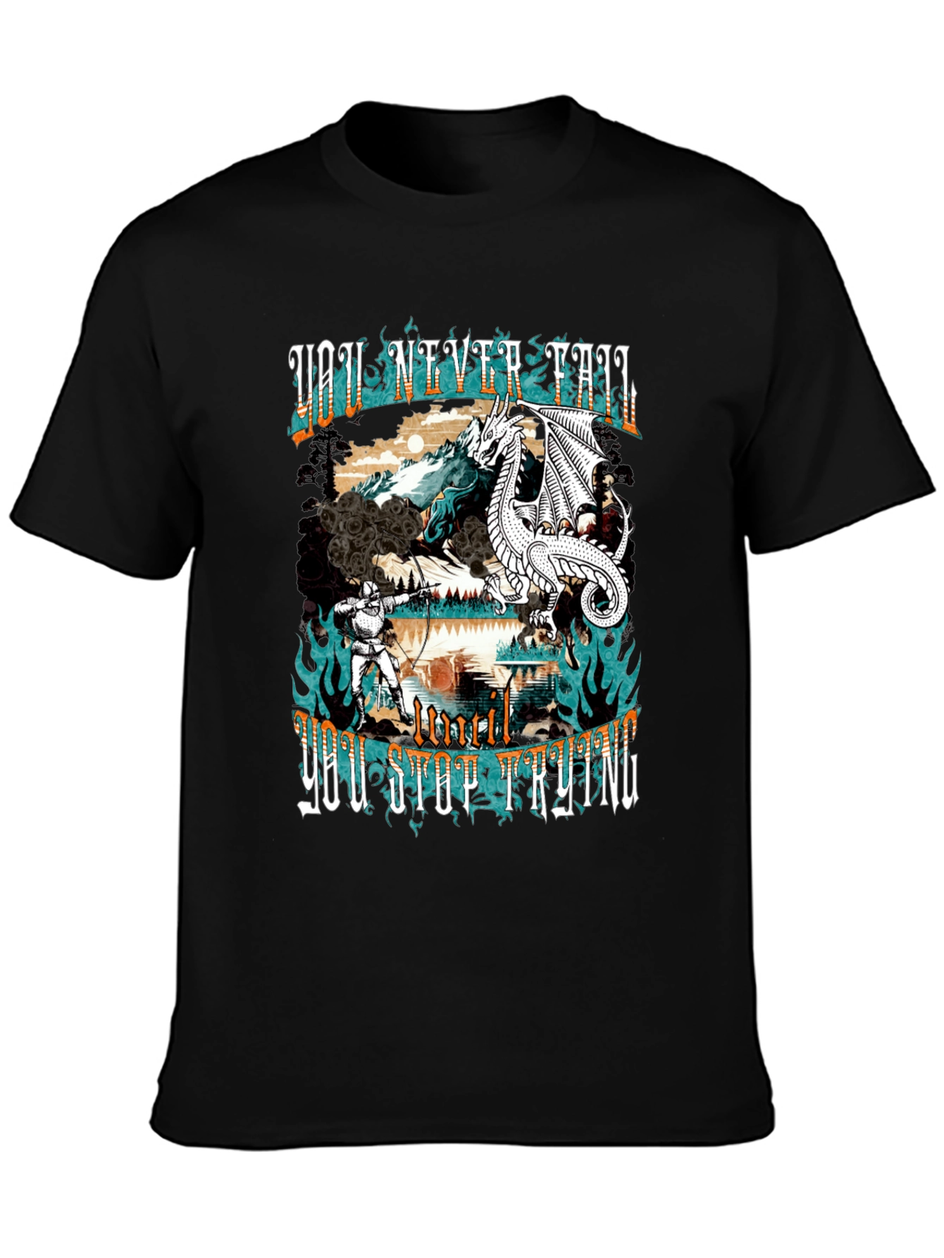 Black Dragon and Knight Graphic Tee - Never Fail view 3