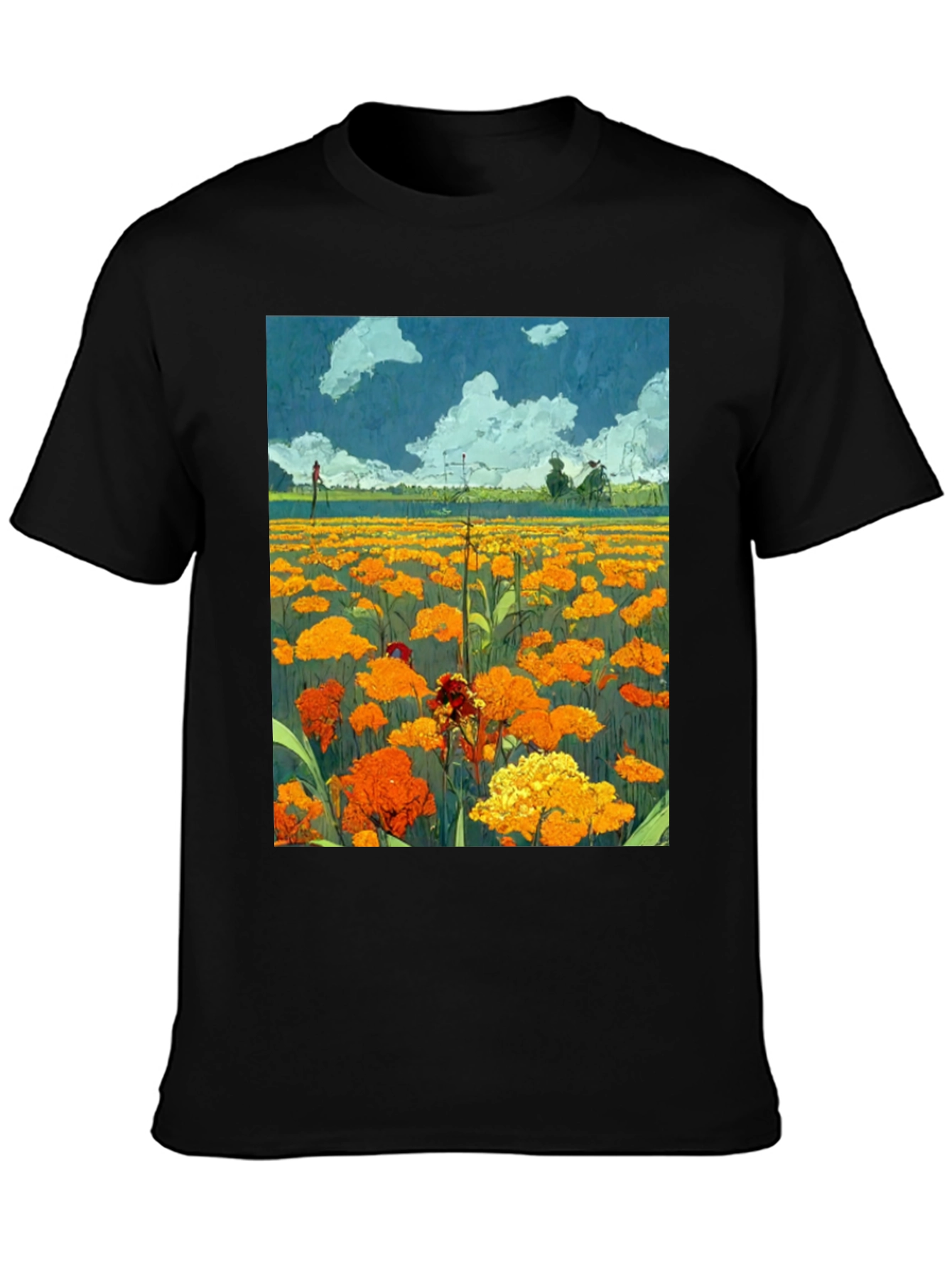 Black Floral Field Print Black T-Shirt view 3