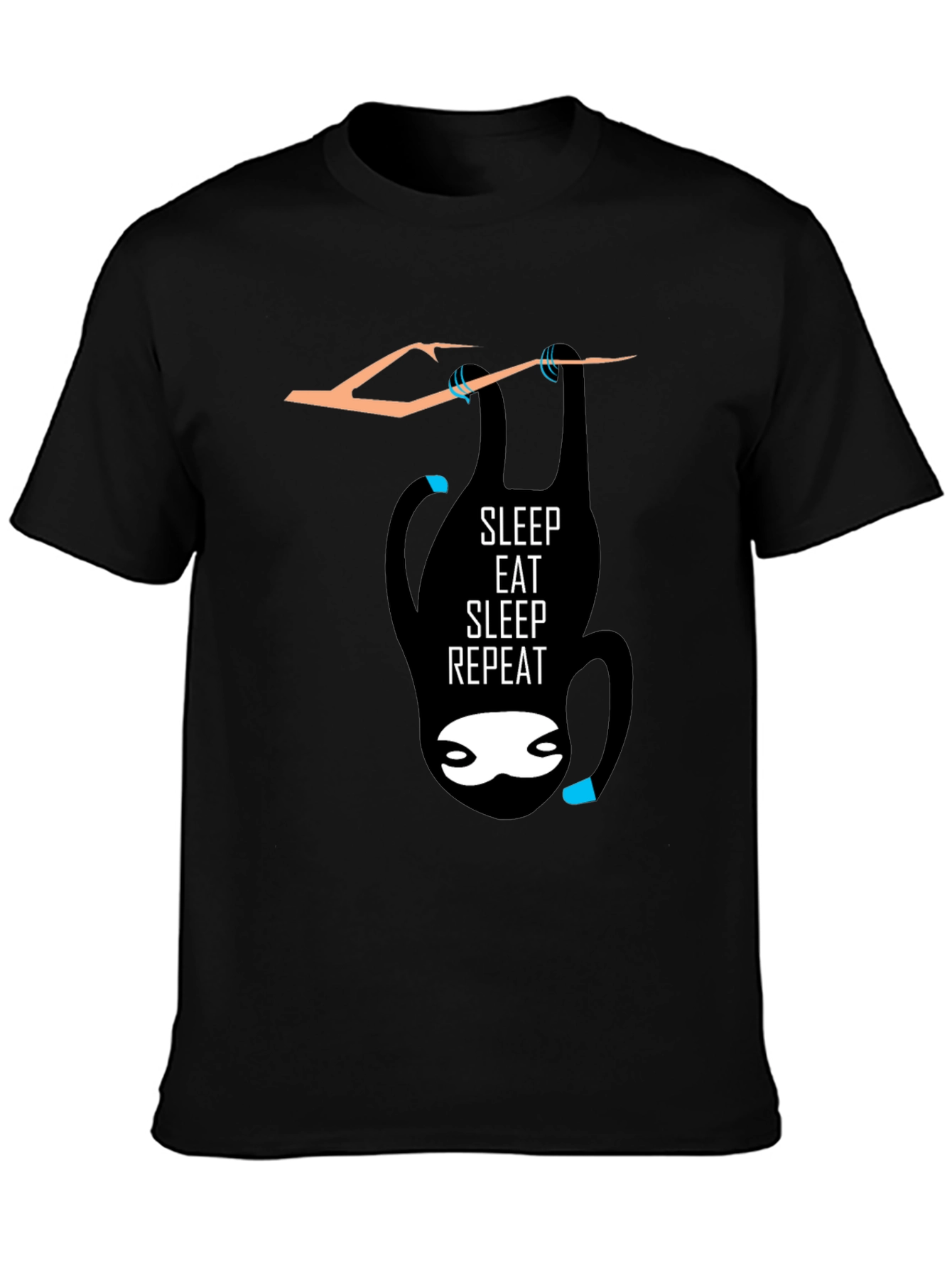Black Sleep Eat Repeat Sloth Graphic Tee - Black Cotton Casual T-Shirt view 3