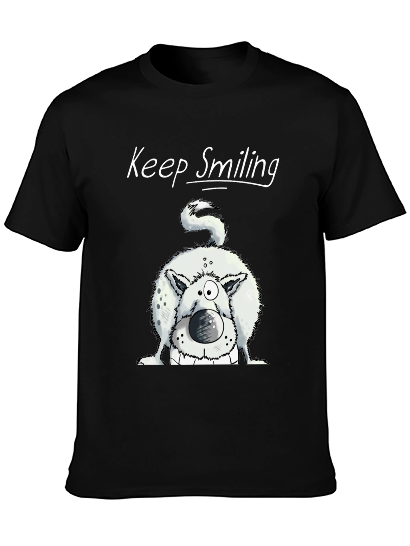 Black Keep Smiling Dog Graphic Tee - Black Cotton Shirt view 3