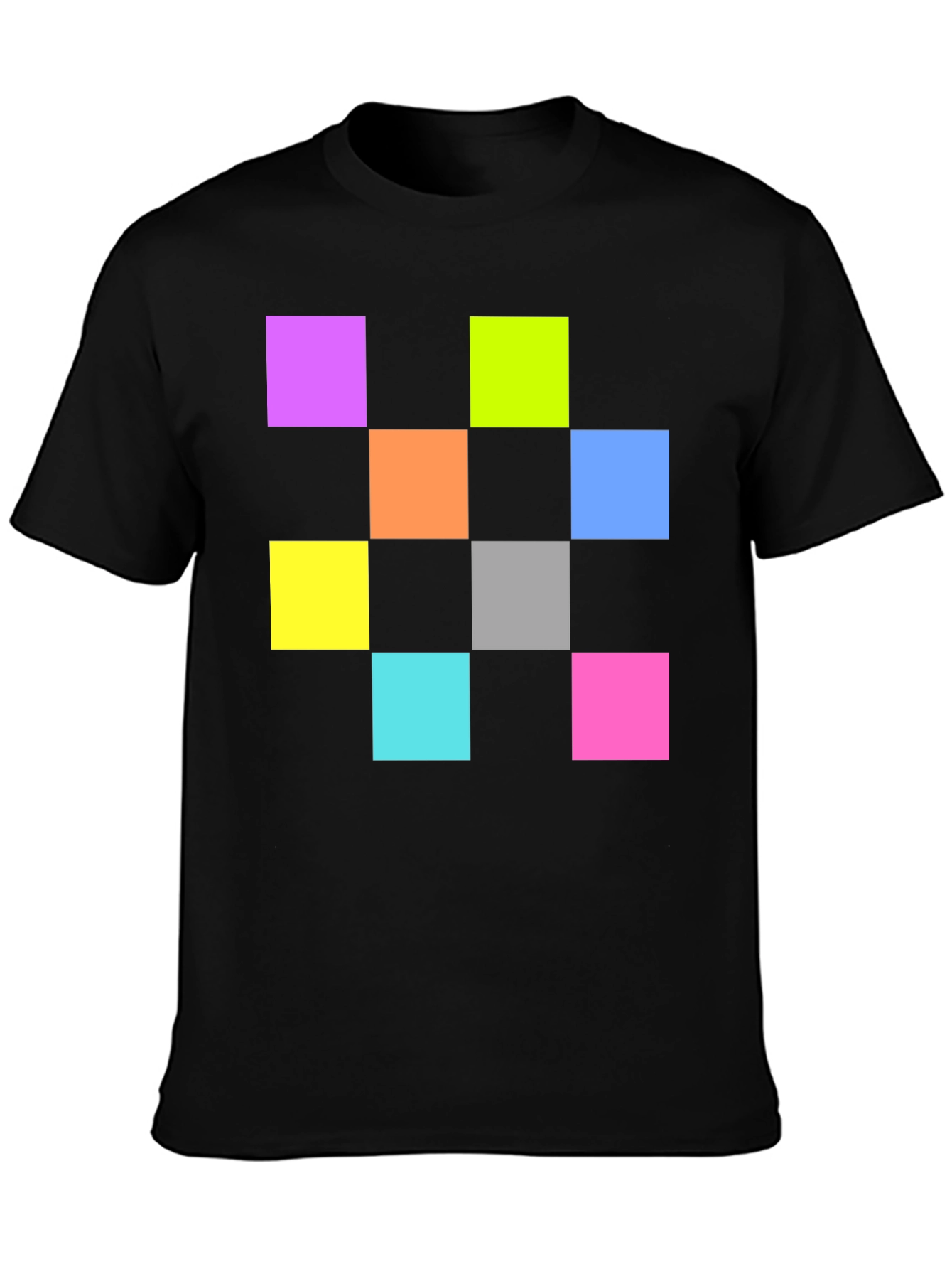 Black Colorful Squares Graphic Black T-Shirt view 3