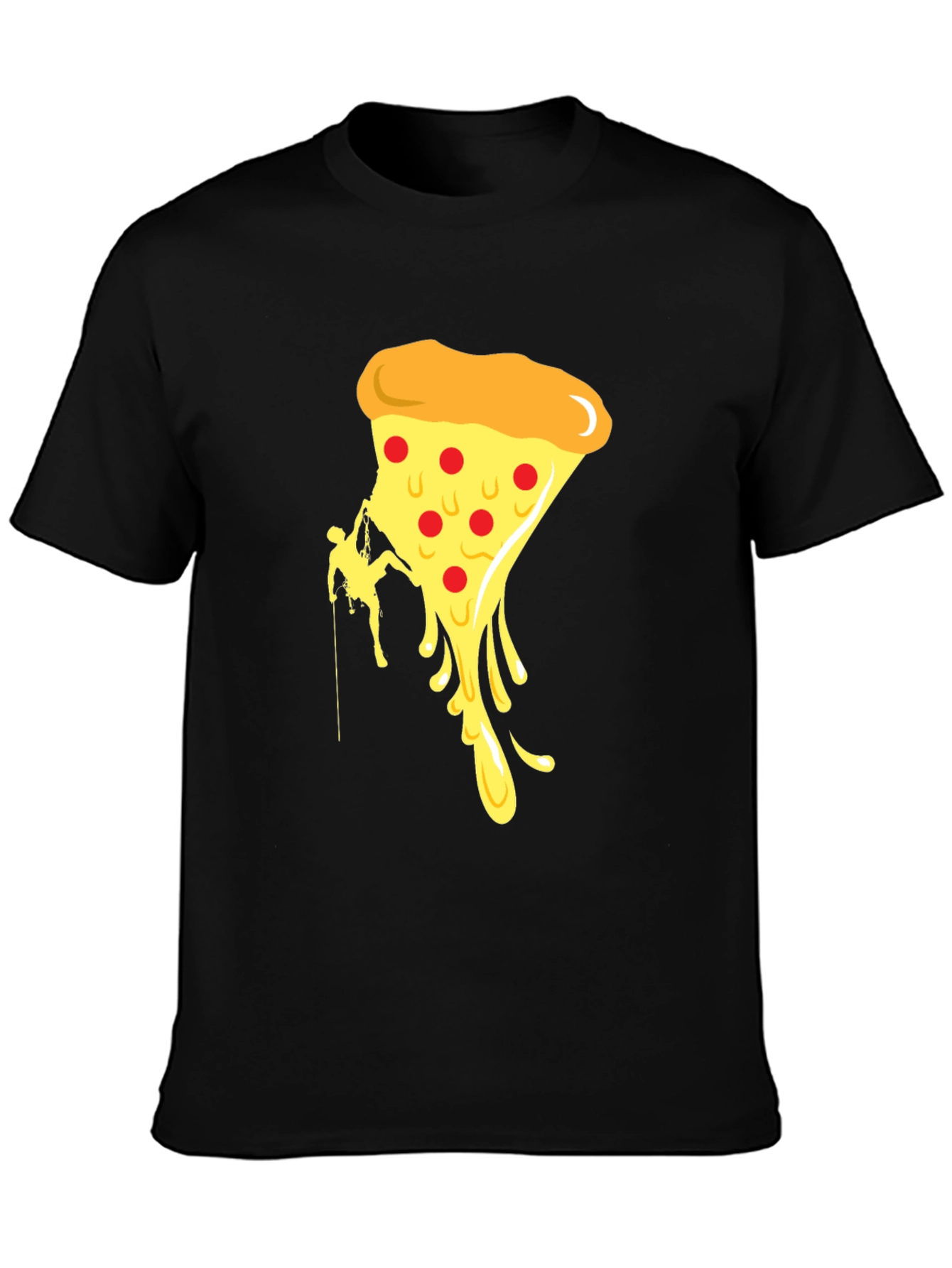 Black Climbing Pizza T-Shirt - Funny Graphic Tee view 3