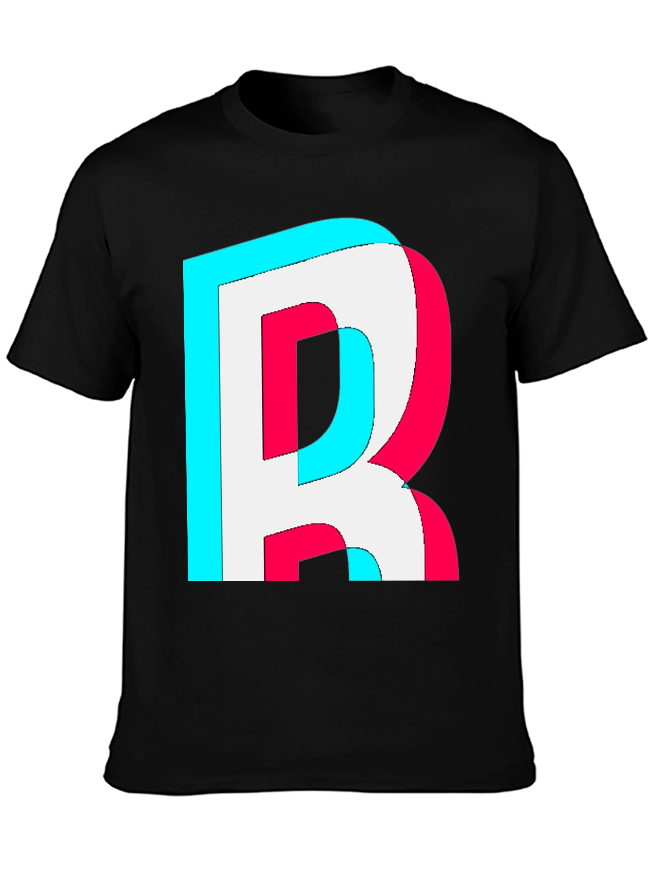 Black Letter "R" Graphic Tee - Trendy 3D Effect view 3