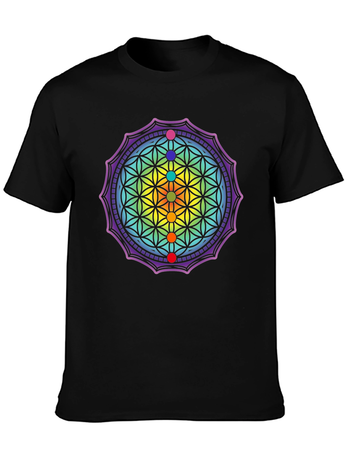 Black Chakra Flower of Life Graphic Tee view 3