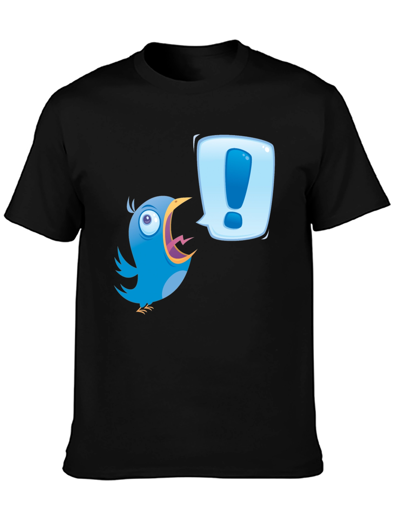 Black Cartoon Bird Exclamation T-Shirt view 3