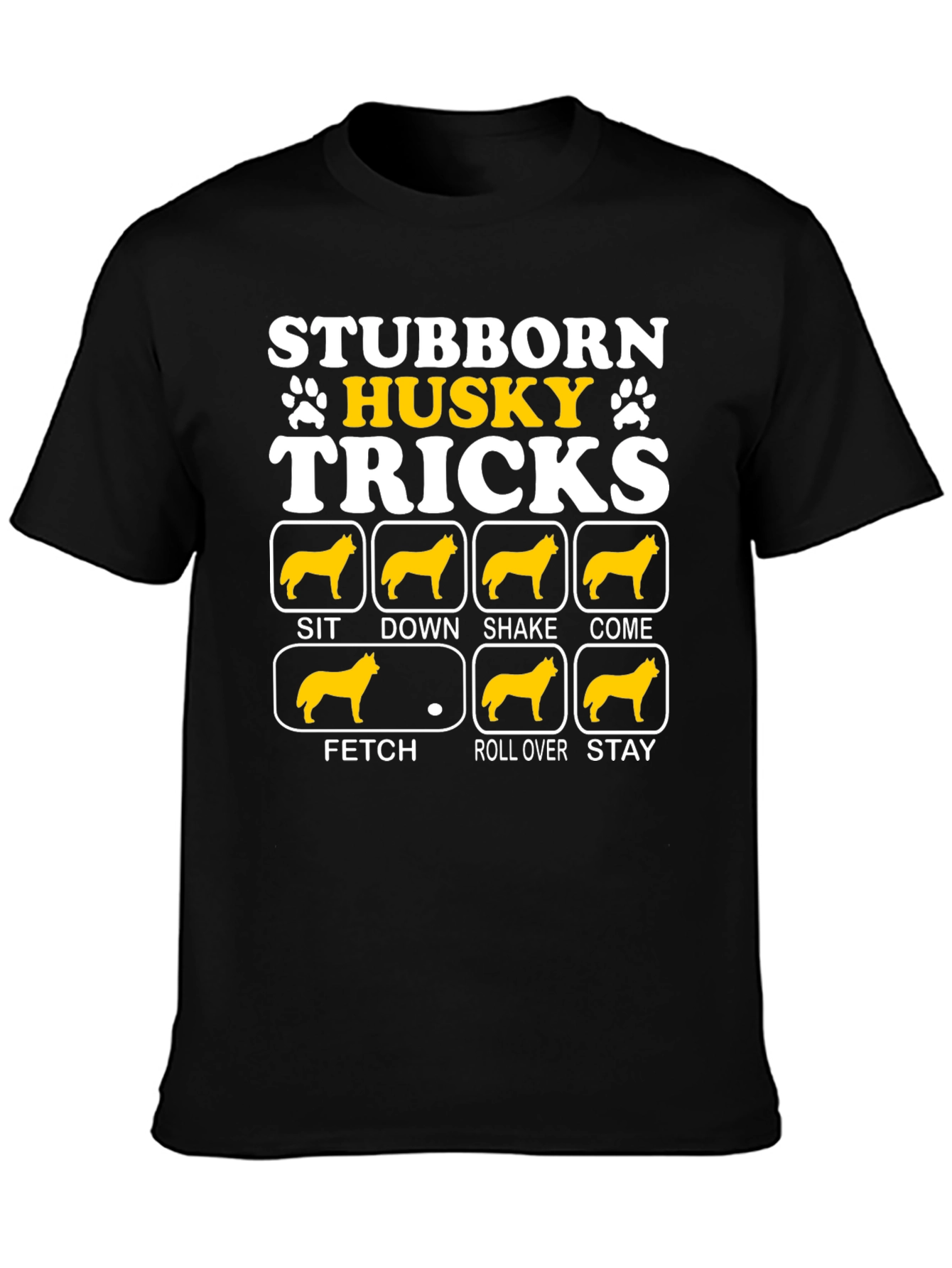 Black Stubborn Husky Tricks Graphic T-Shirt view 3
