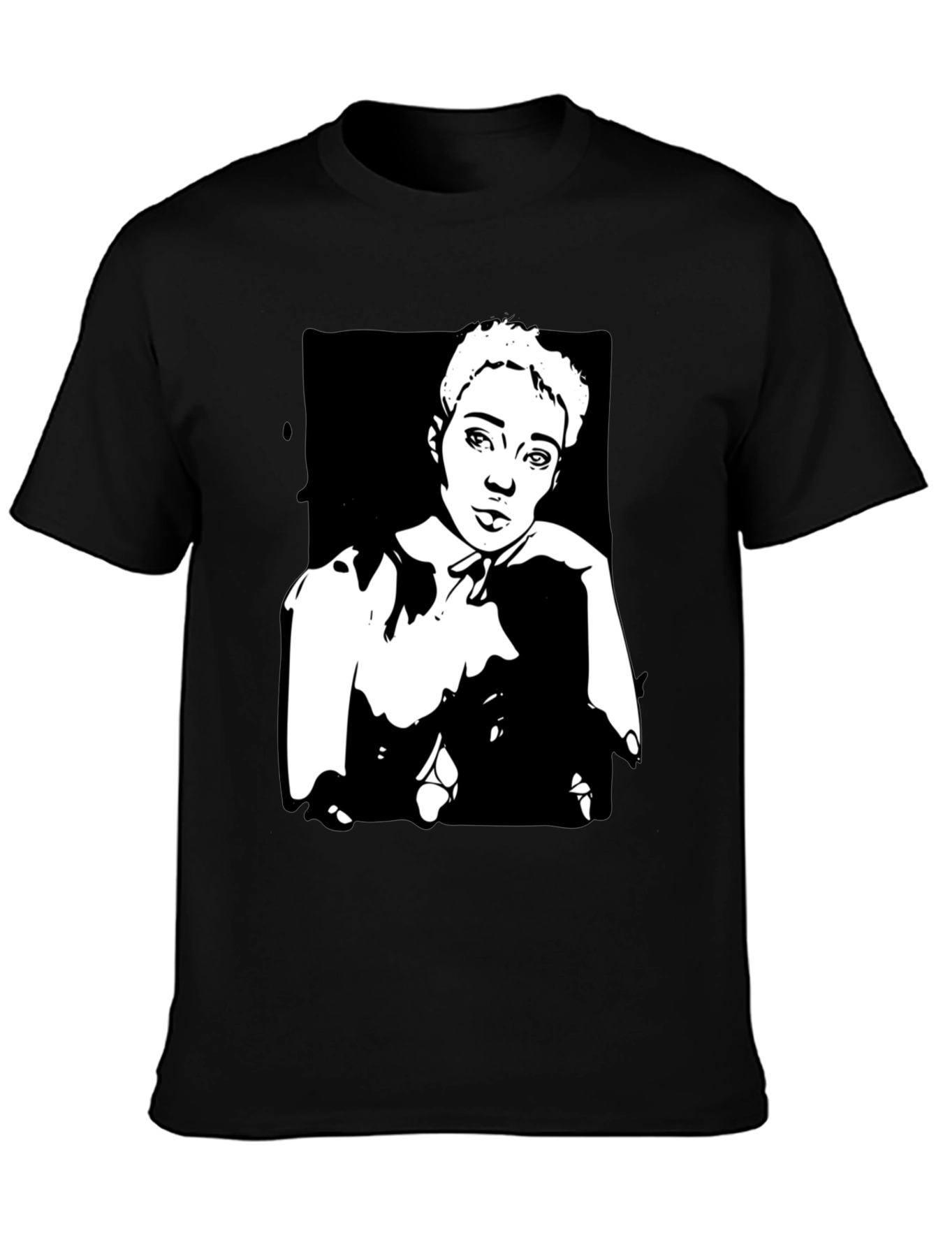 Black Black T-Shirt with Unique Portrait Graphic view 3