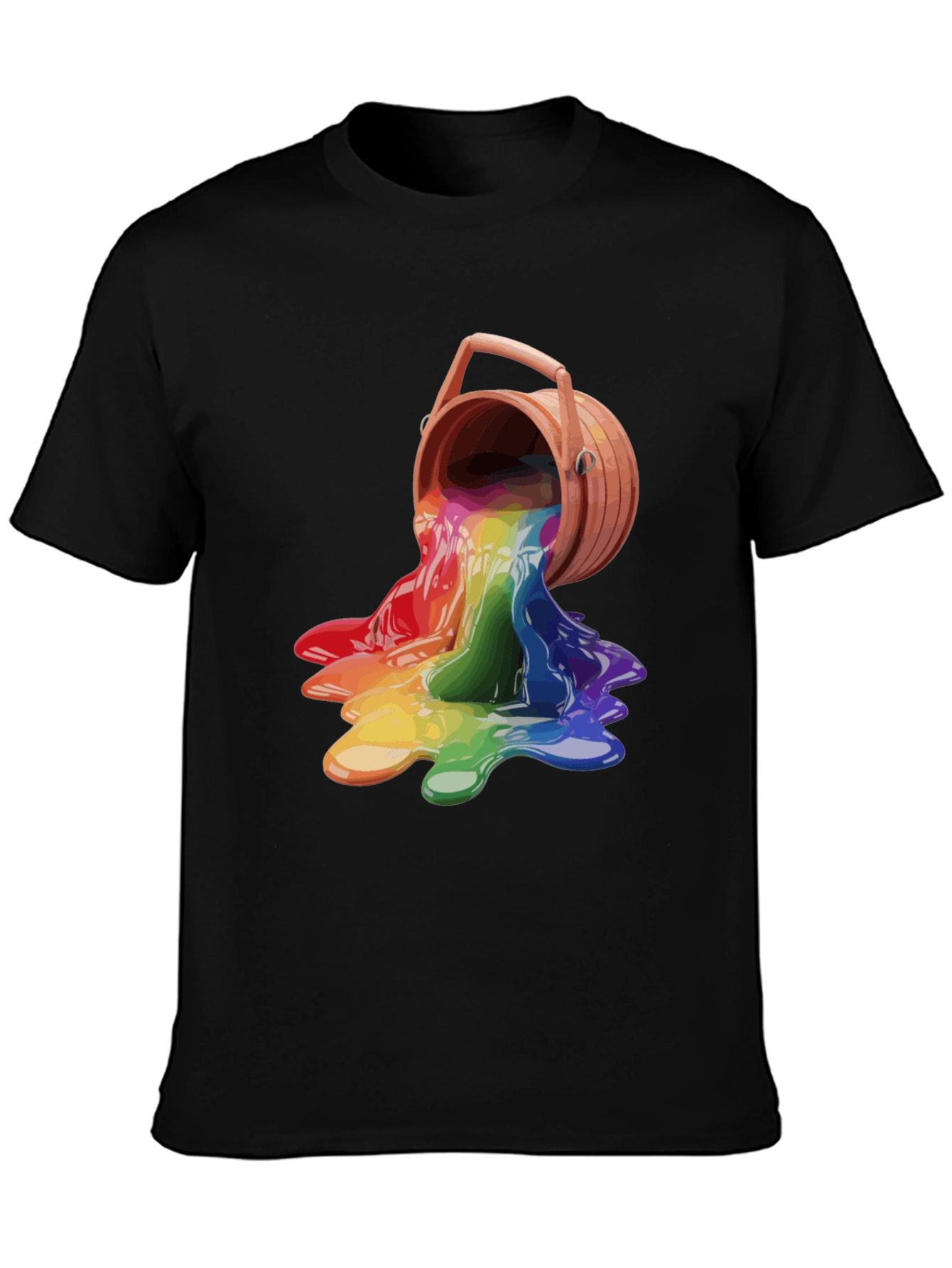 Black Rainbow Paint Bucket Graphic Tee - Casual Cool view 3