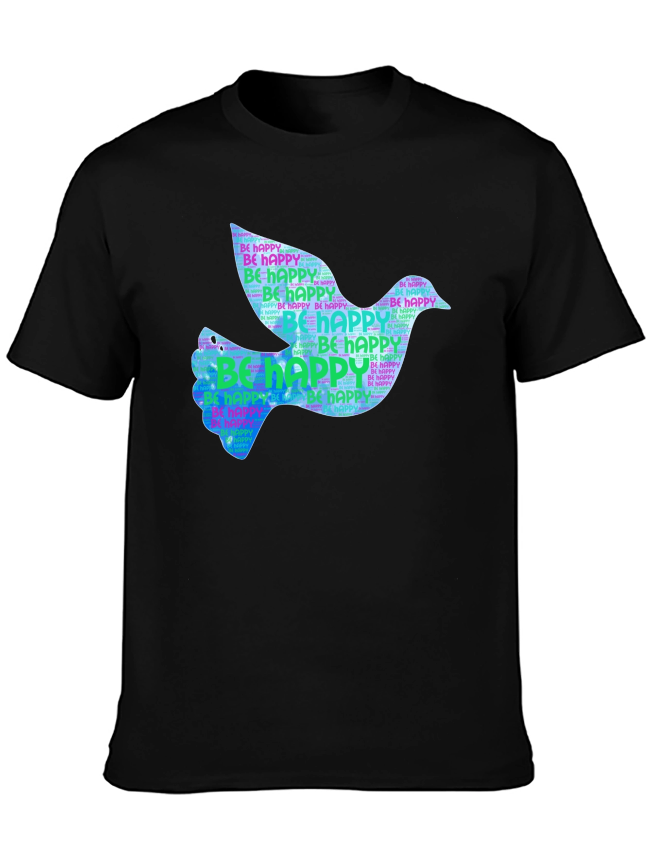 Black Peace Dove "Be Happy" Graphic Black T-Shirt view 3