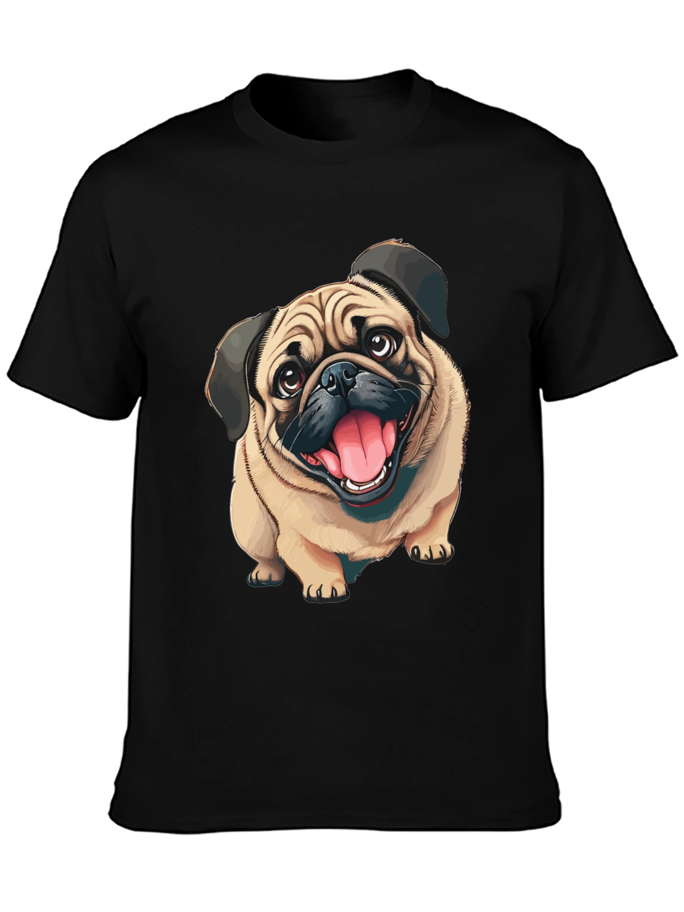 Black Pug Dog Graphic Tee - Men's Black Cotton T-Shirt view 3