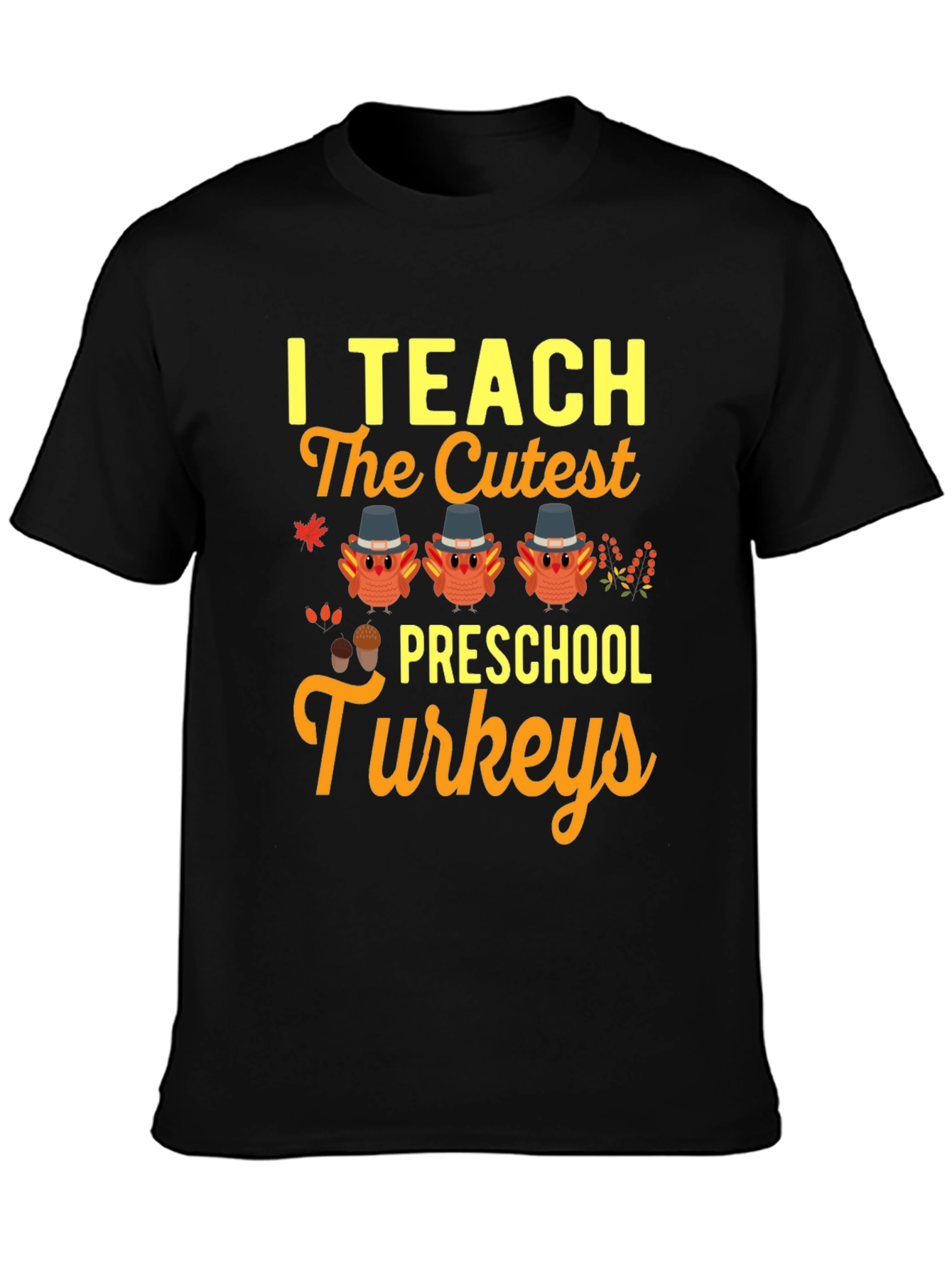 Black Cute Preschool Turkey Teacher T-Shirt view 3