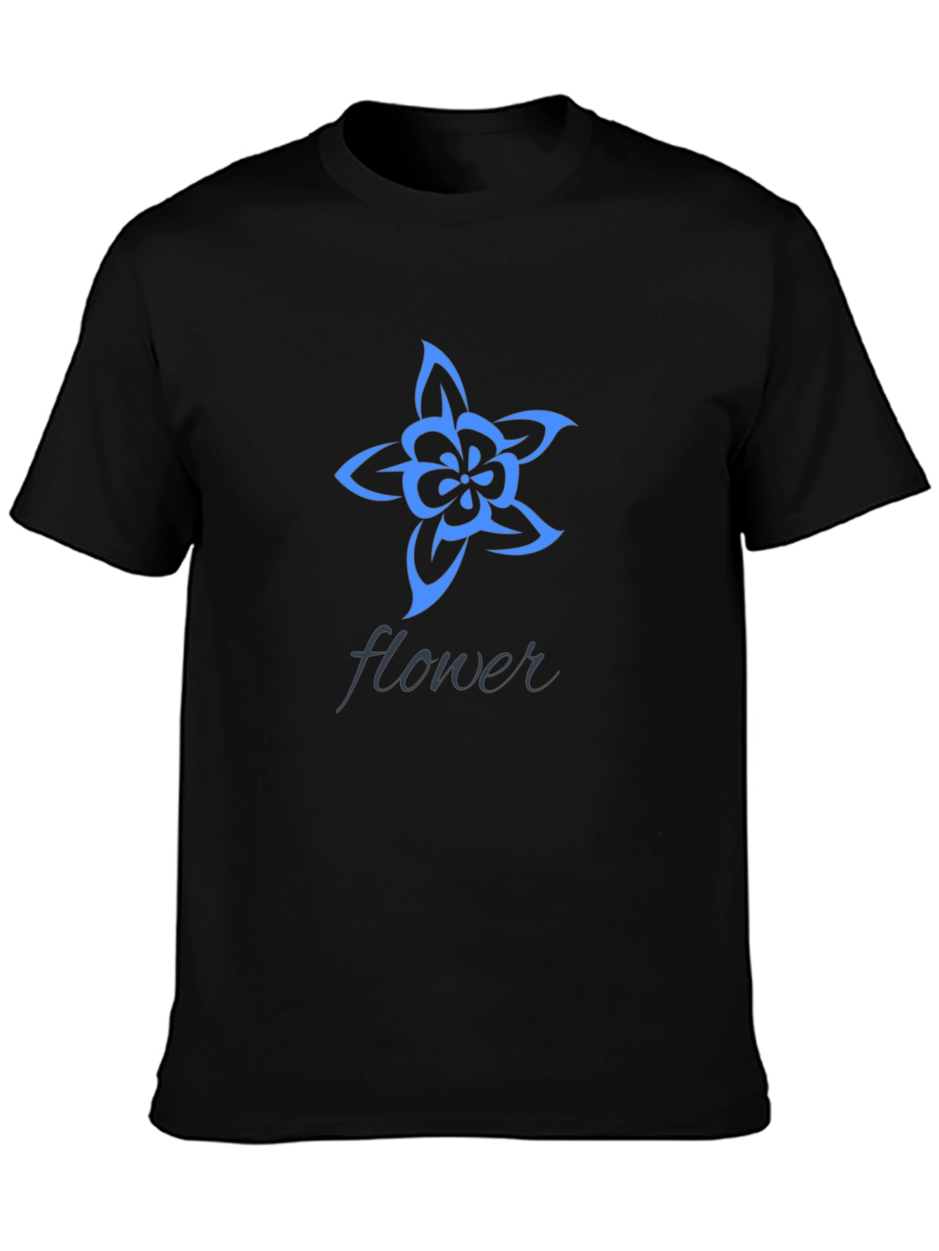 Black Stylish Black T-Shirt with Blue Flower Design view 3