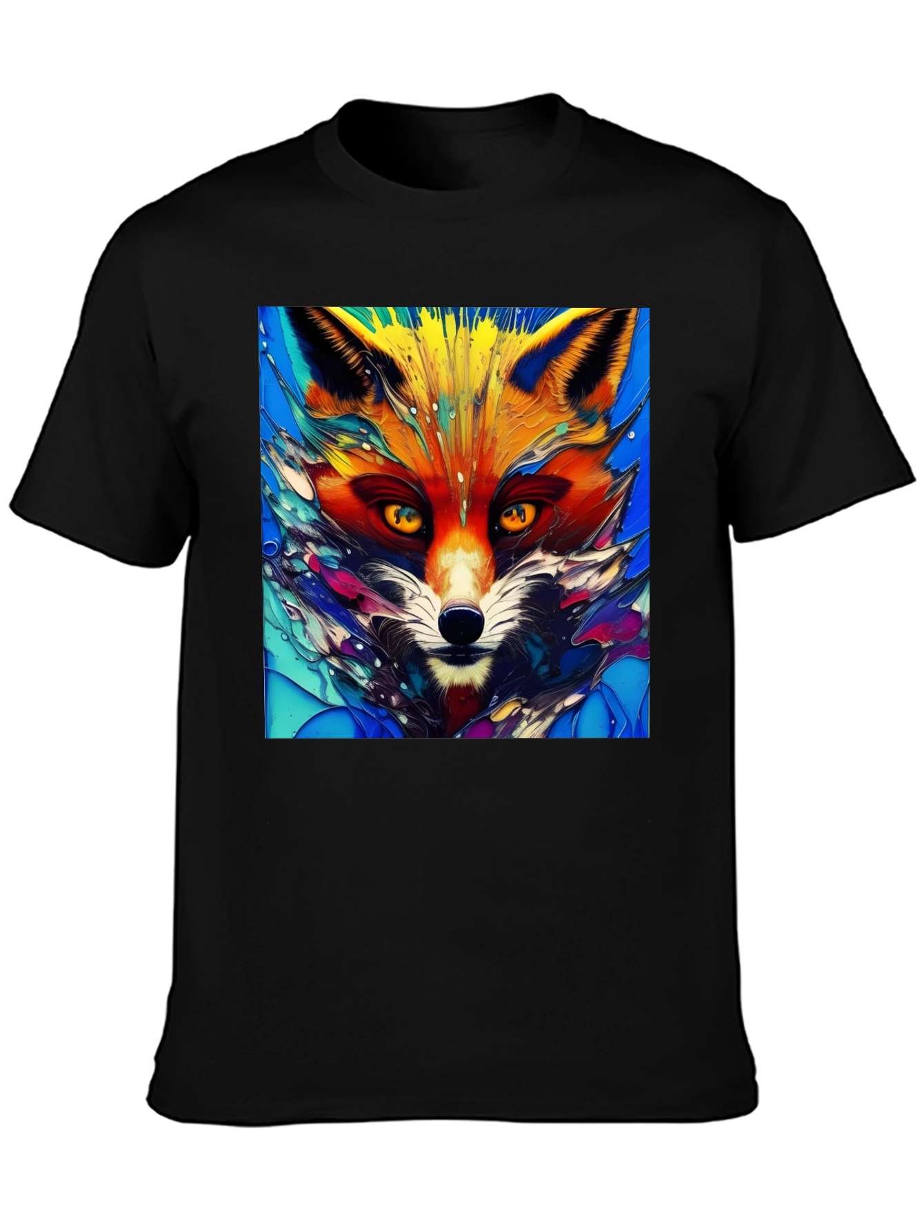 Black Artistic Fox Graphic T-Shirt - Vivid Colors view 3