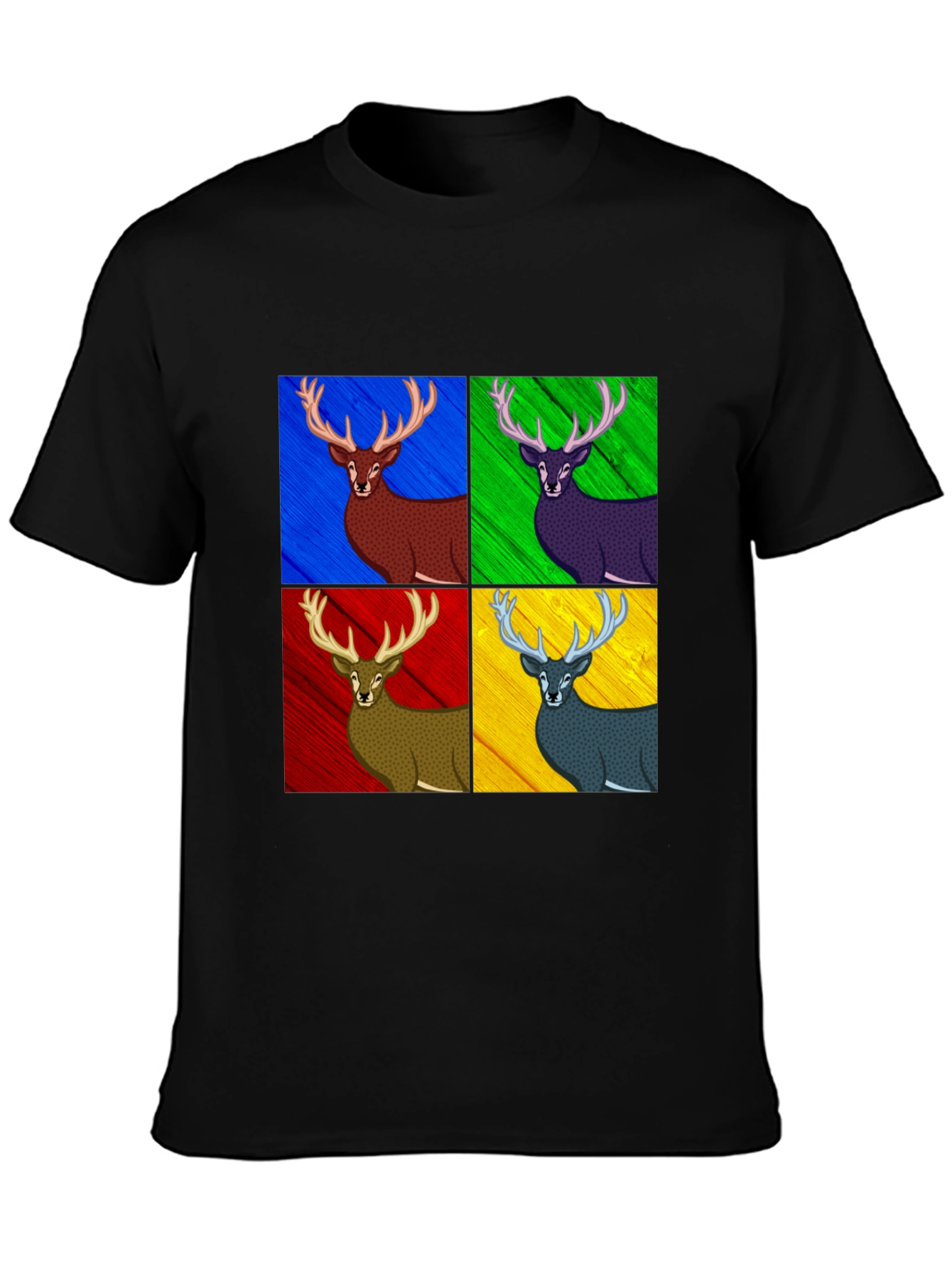 Black Pop Art Deer Graphic Tee - Black Cotton Blend view 3