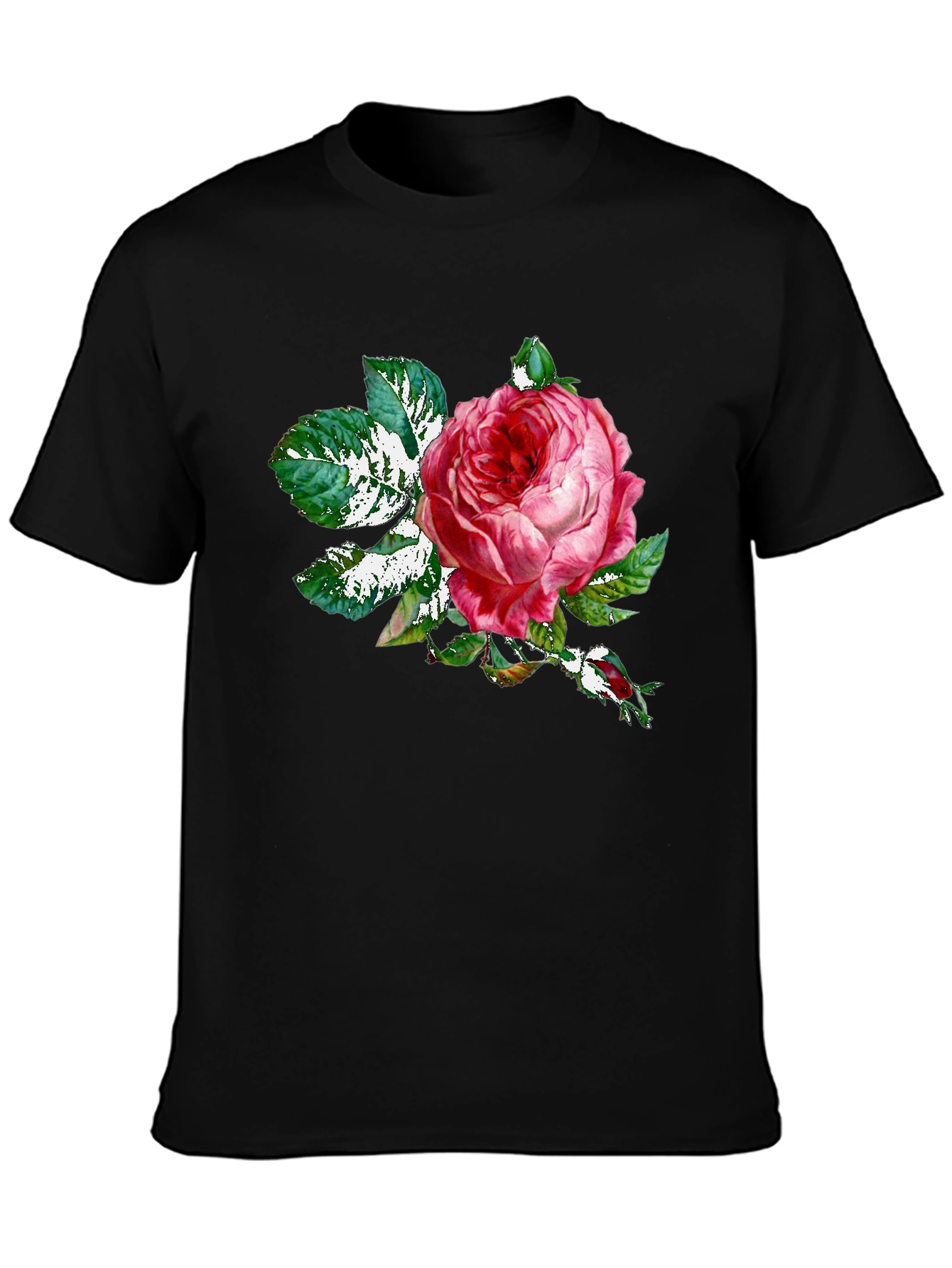 Black Rose Graphic Tee - Black Cotton T-Shirt view 3