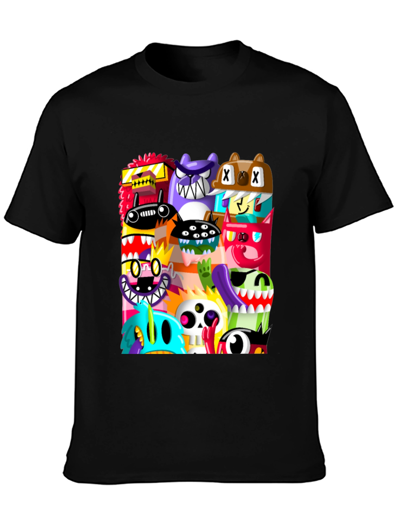 Black Monster Mash Graphic Tee - Unique Cartoon Design view 3