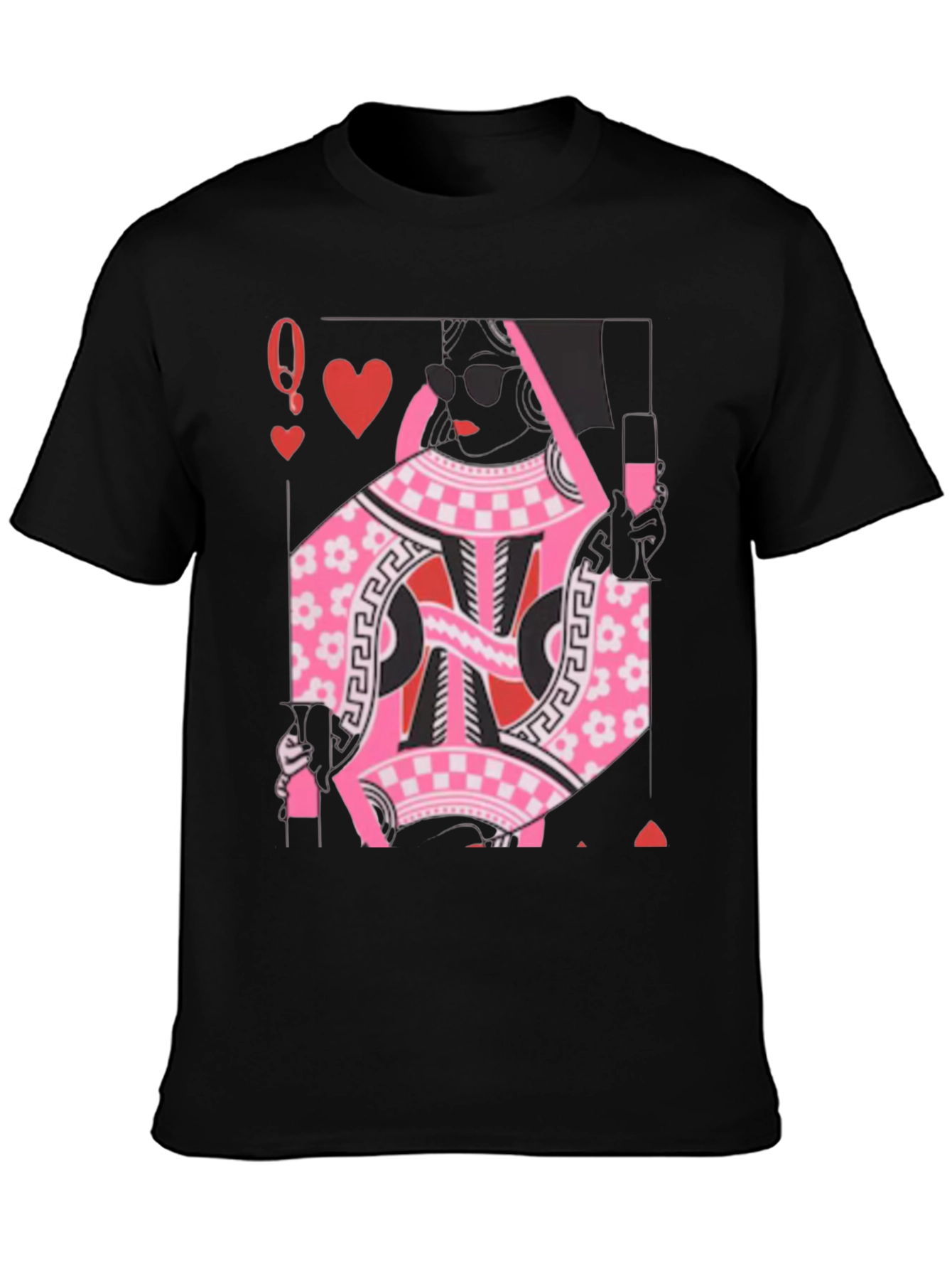 Black Queen of Hearts Graphic Tee - Stylish Card Design view 3