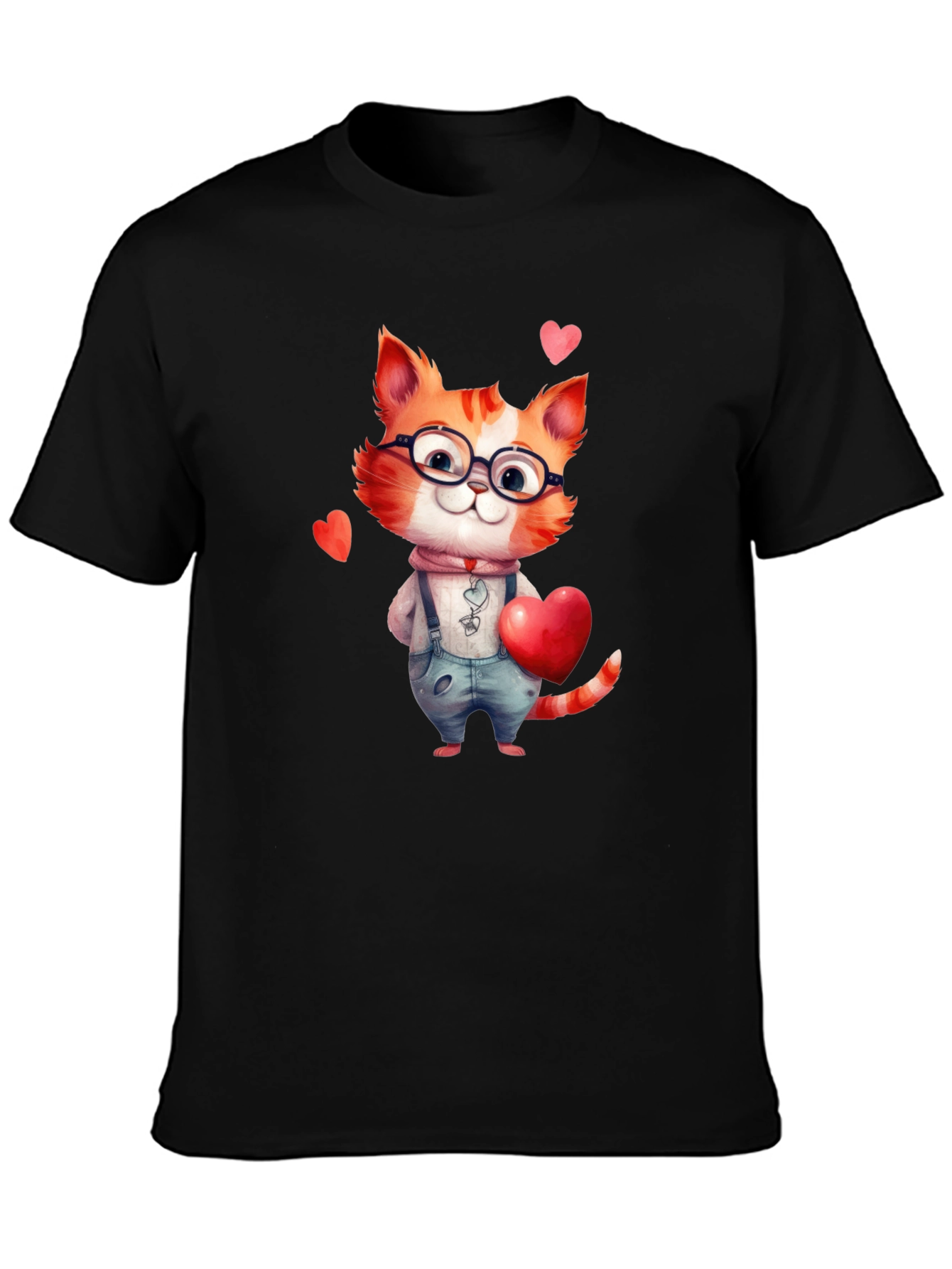 Black Cute Valentine Cat Graphic T-Shirt view 3