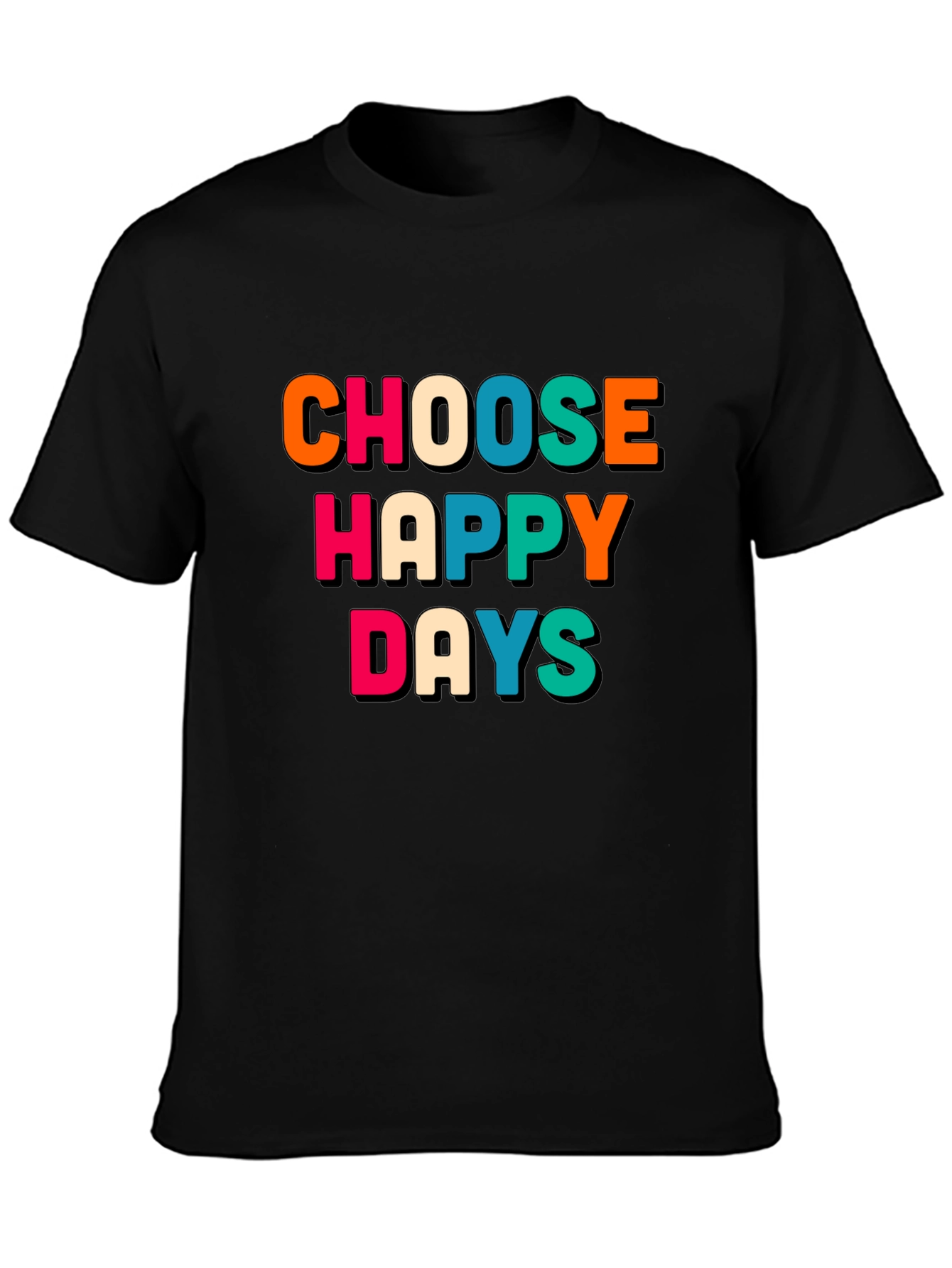Black Choose Happy Days Graphic Tee - Retro Design view 3