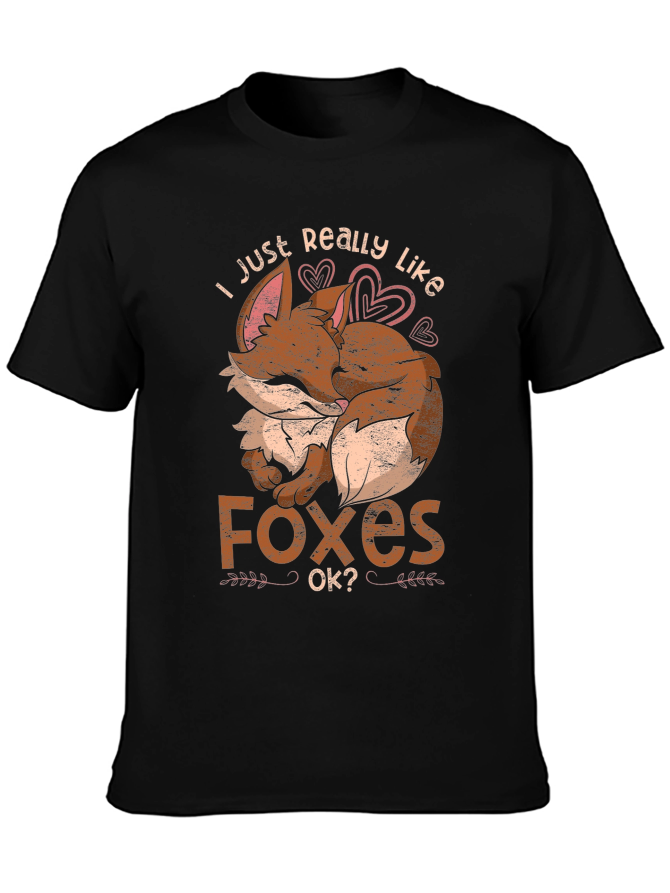 Black I Just Really Like Foxes Ok? T-Shirt view 3
