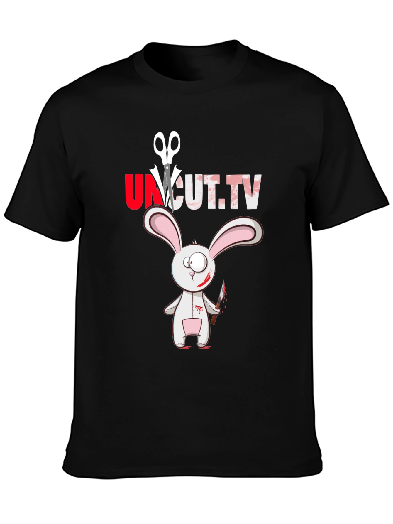 Black Uncut.tv Scary Rabbit T-Shirt view 3