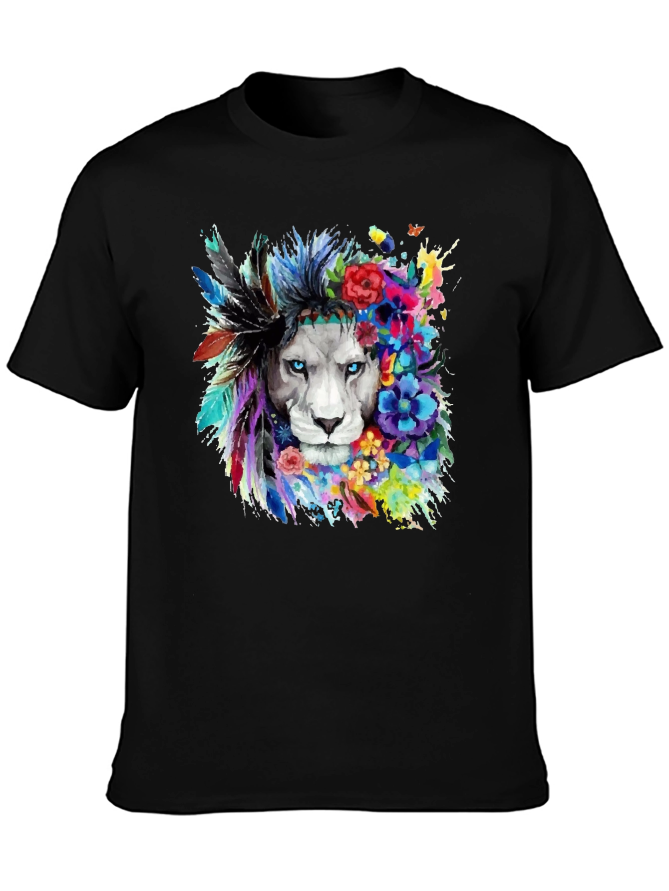 Black Lion Headdress Black T-Shirt - Unique Graphic Tee view 3