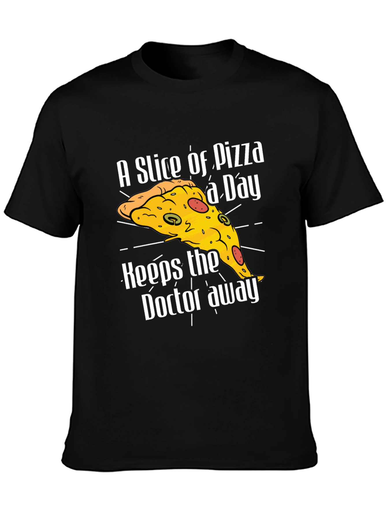 Black Pizza a Day Funny T-Shirt view 3