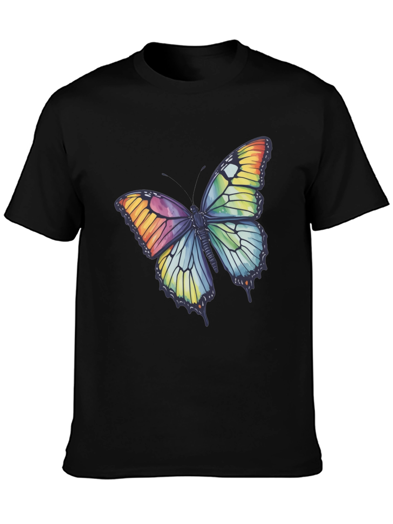 Black Butterfly Graphic Tee - Rainbow Wings T-Shirt view 3