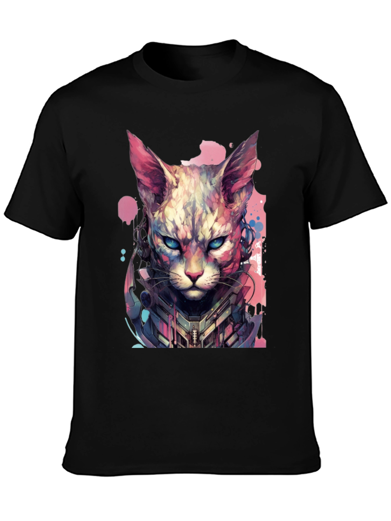 Black Cyberpunk Cat T-Shirt - Unique Graphic Tee view 3