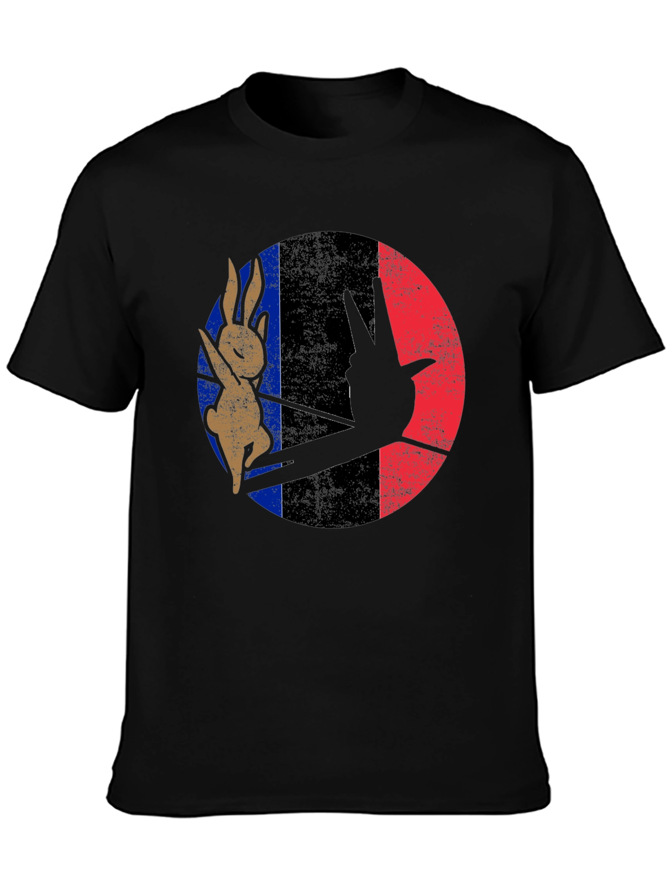 Black Retro Bunny Peace Sign Graphic Tee view 3
