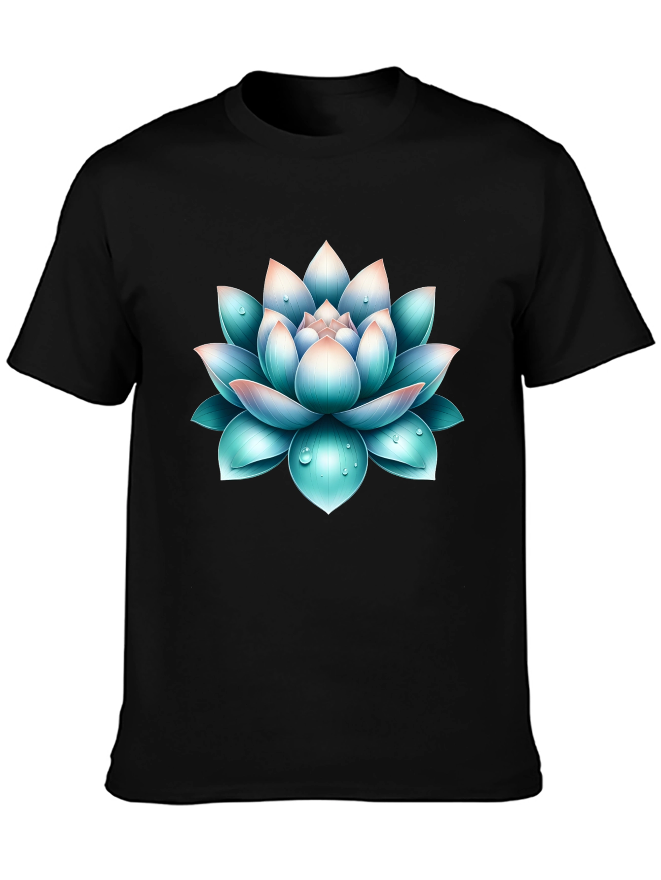 Black Lotus Flower Graphic Print Black T-Shirt view 3