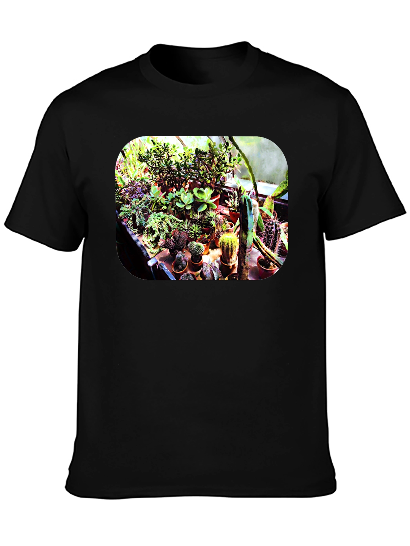 Black Trendy Cactus Garden T-Shirt - Unique Plant Lover Tee view 3