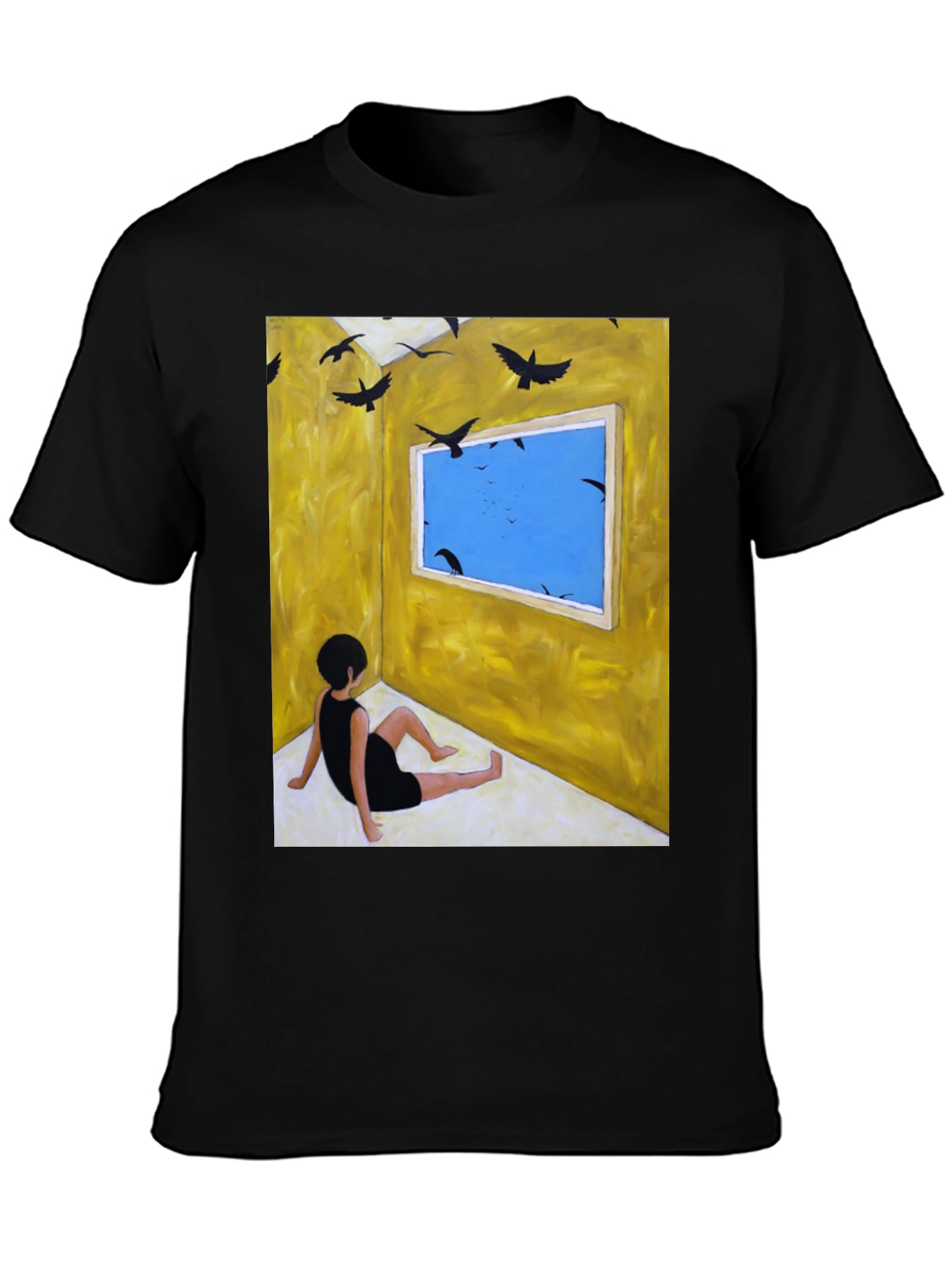 Black Artistic Crow Window Graphic Tee view 3