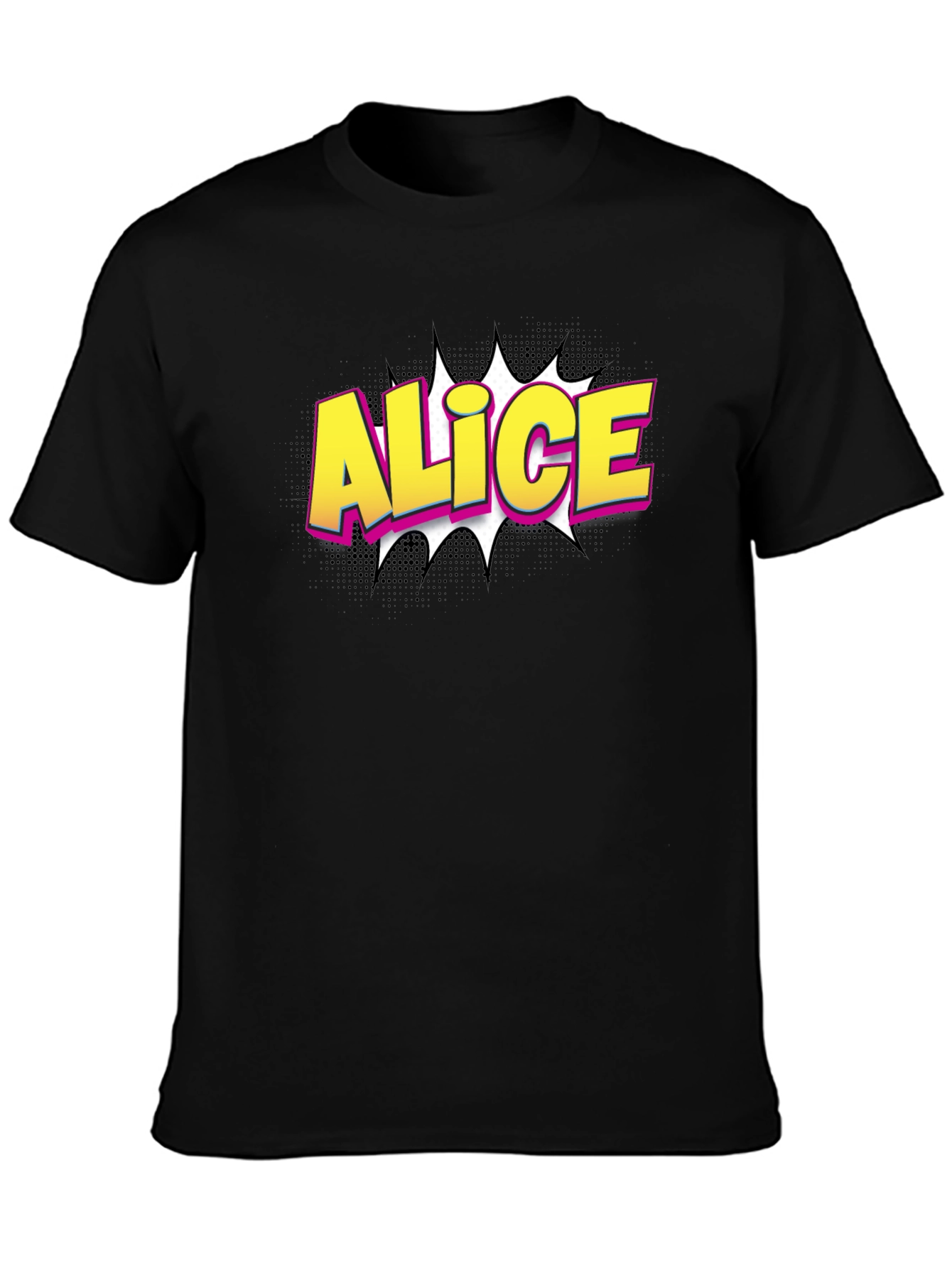 Black Alice Comic Style Graphic T-Shirt view 3