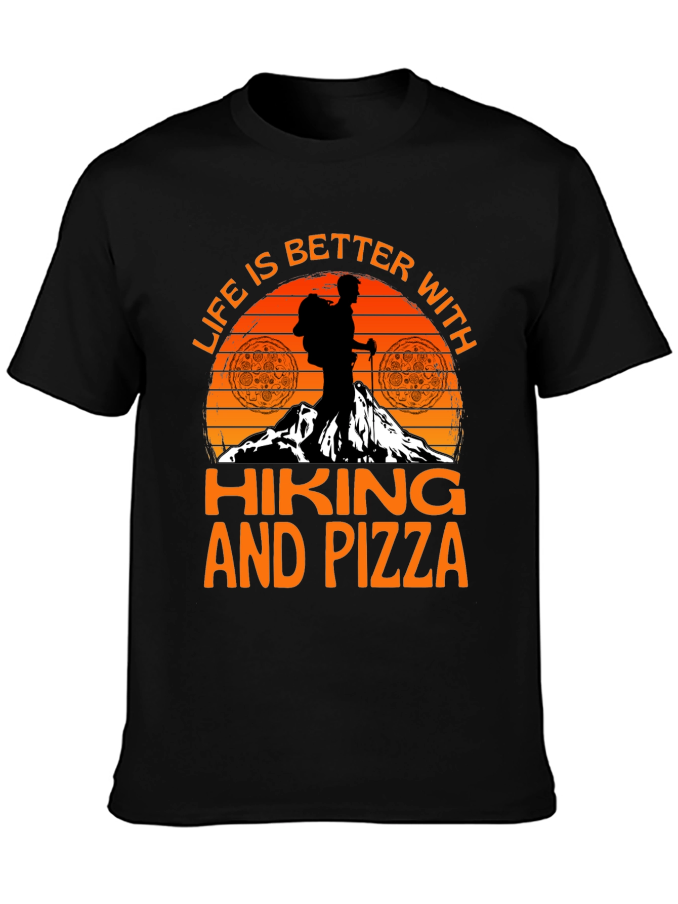 Black Hiking and Pizza Graphic Tee view 3
