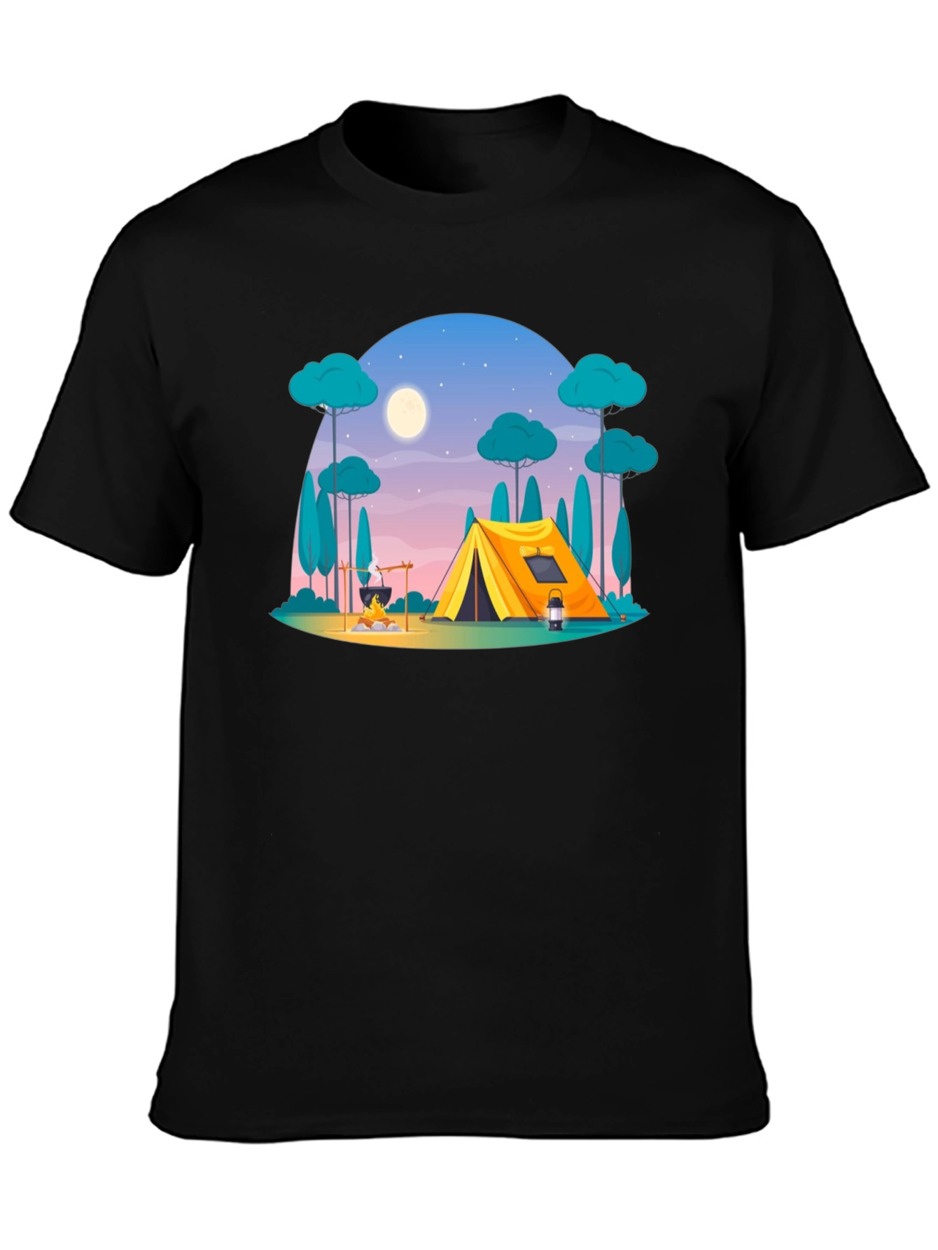 Black Camping Scene Graphic Tee - Outdoor Adventure Shirt view 3