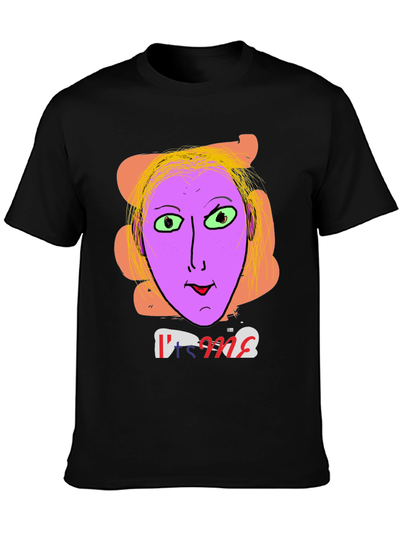 Black Unique Graphic Tee - "It's Me" Funny Purple Face view 3
