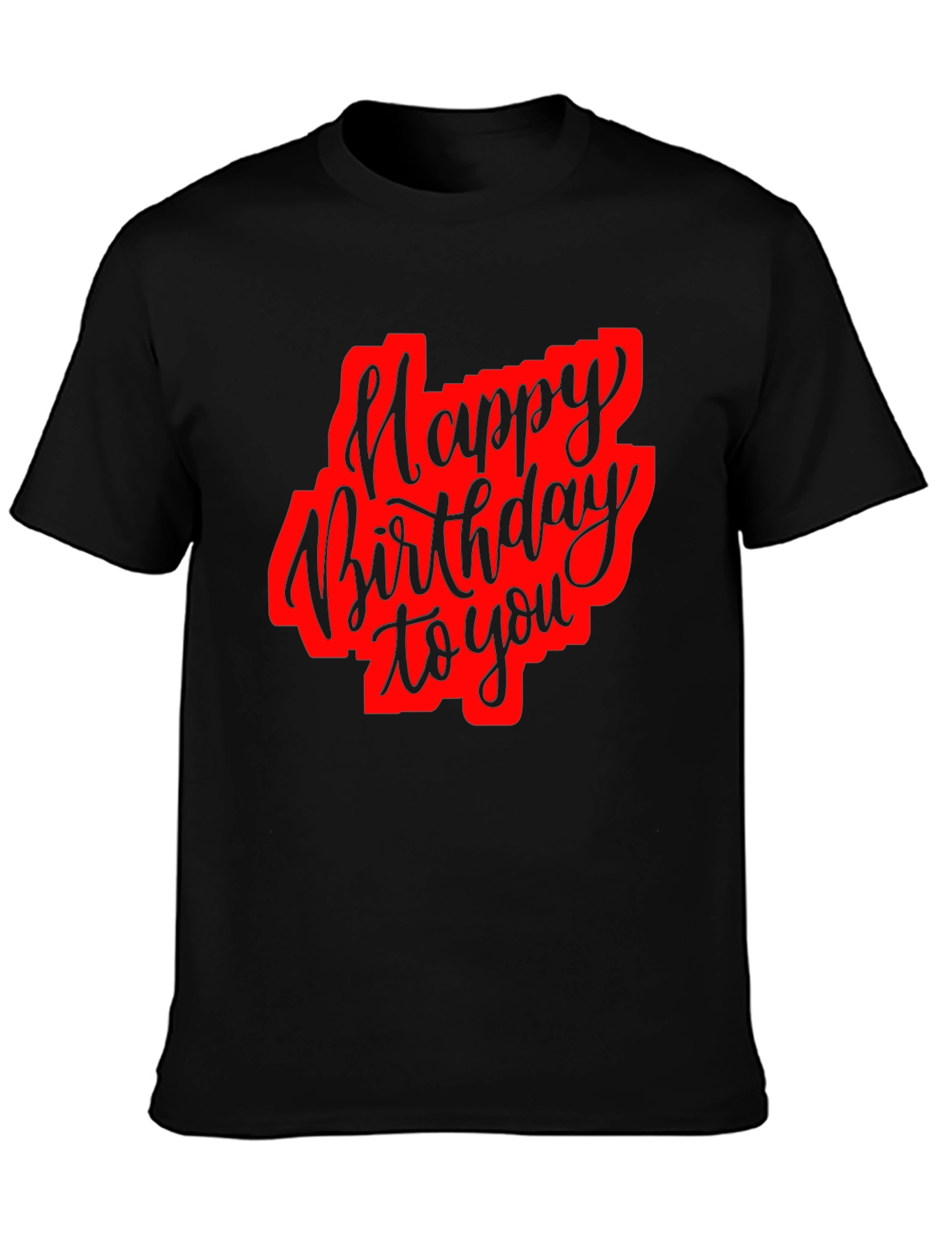 Black Happy Birthday Black Graphic T-Shirt view 3