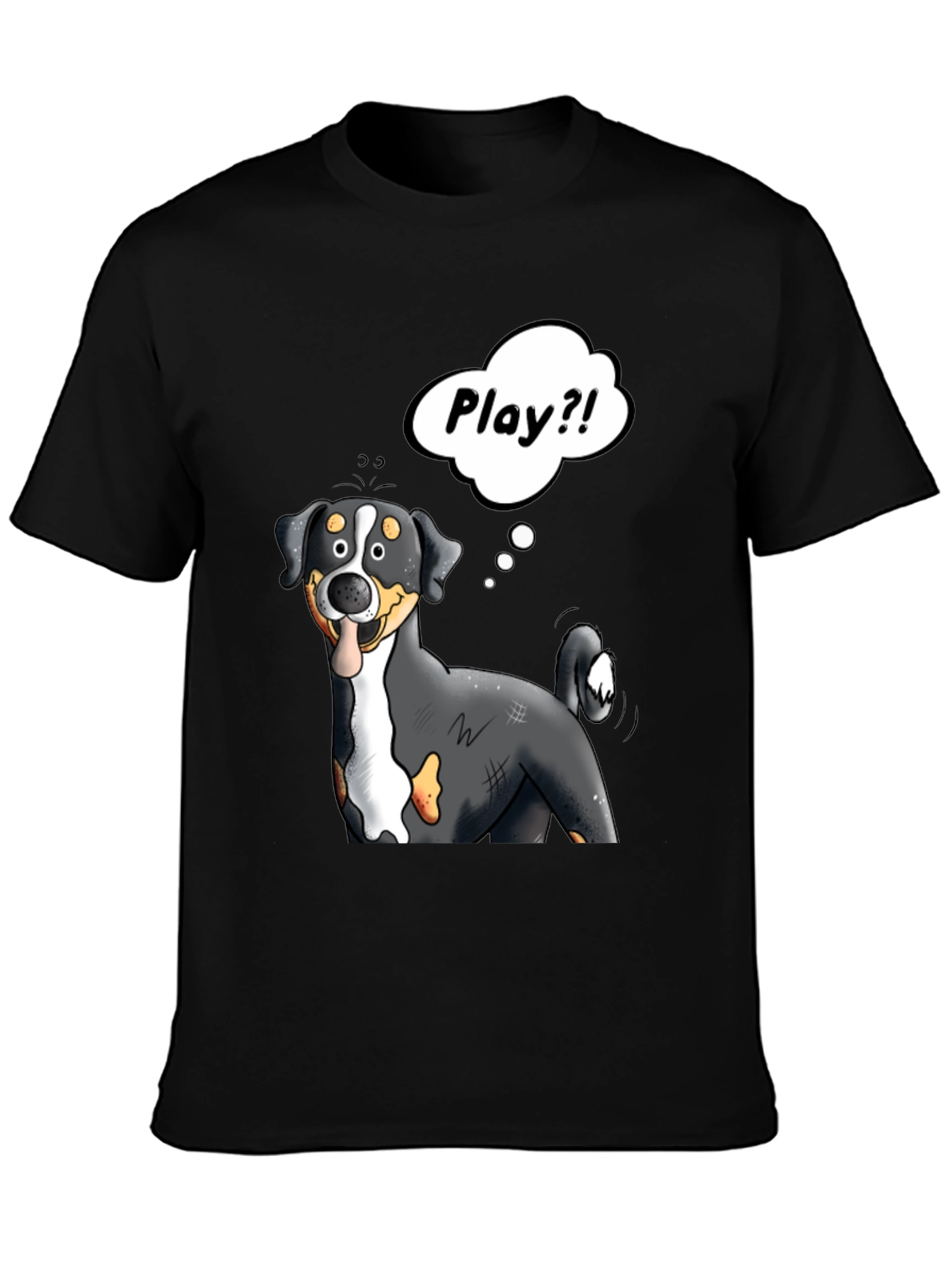 Black Playful Dog Cartoon Graphic Tee view 3