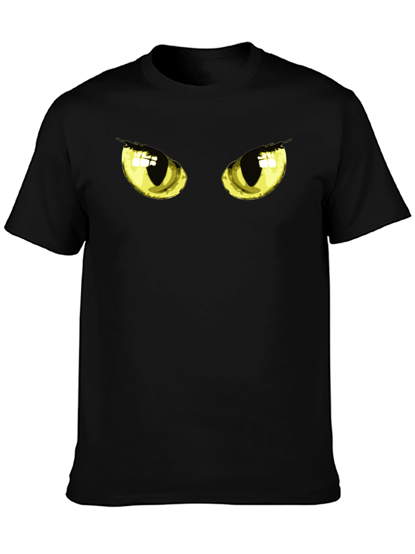 Black Men's Black T-Shirt with Cat Eyes Graphic view 3