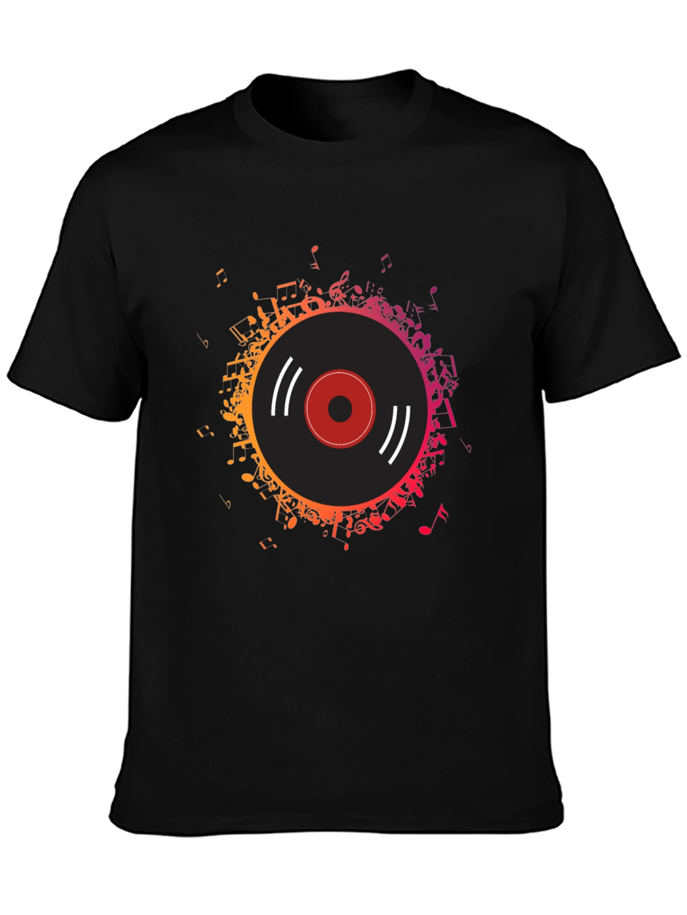 Black Vinyl Record Music Notes Graphic Tee view 3