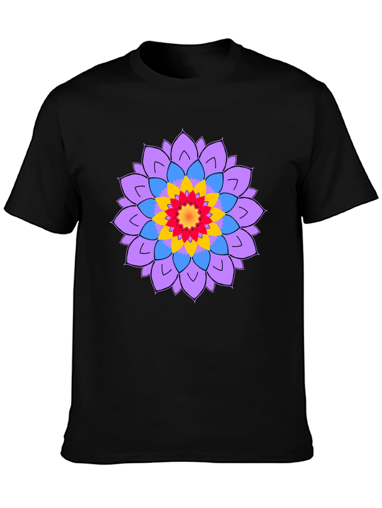 Black Men's Black T-Shirt with Mandala Flower Design view 3