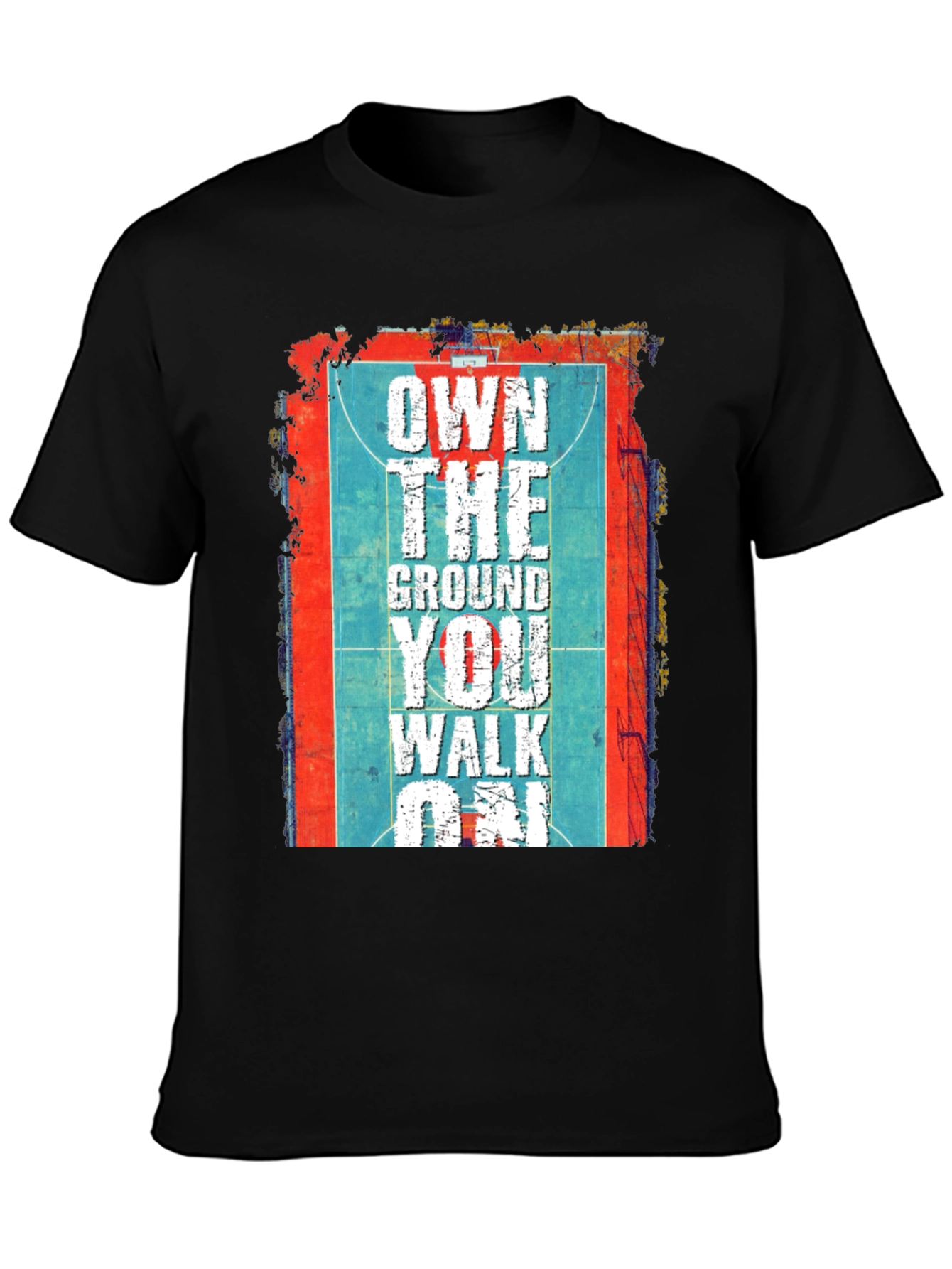 Black Own The Ground T-Shirt Basketball Court Design view 3