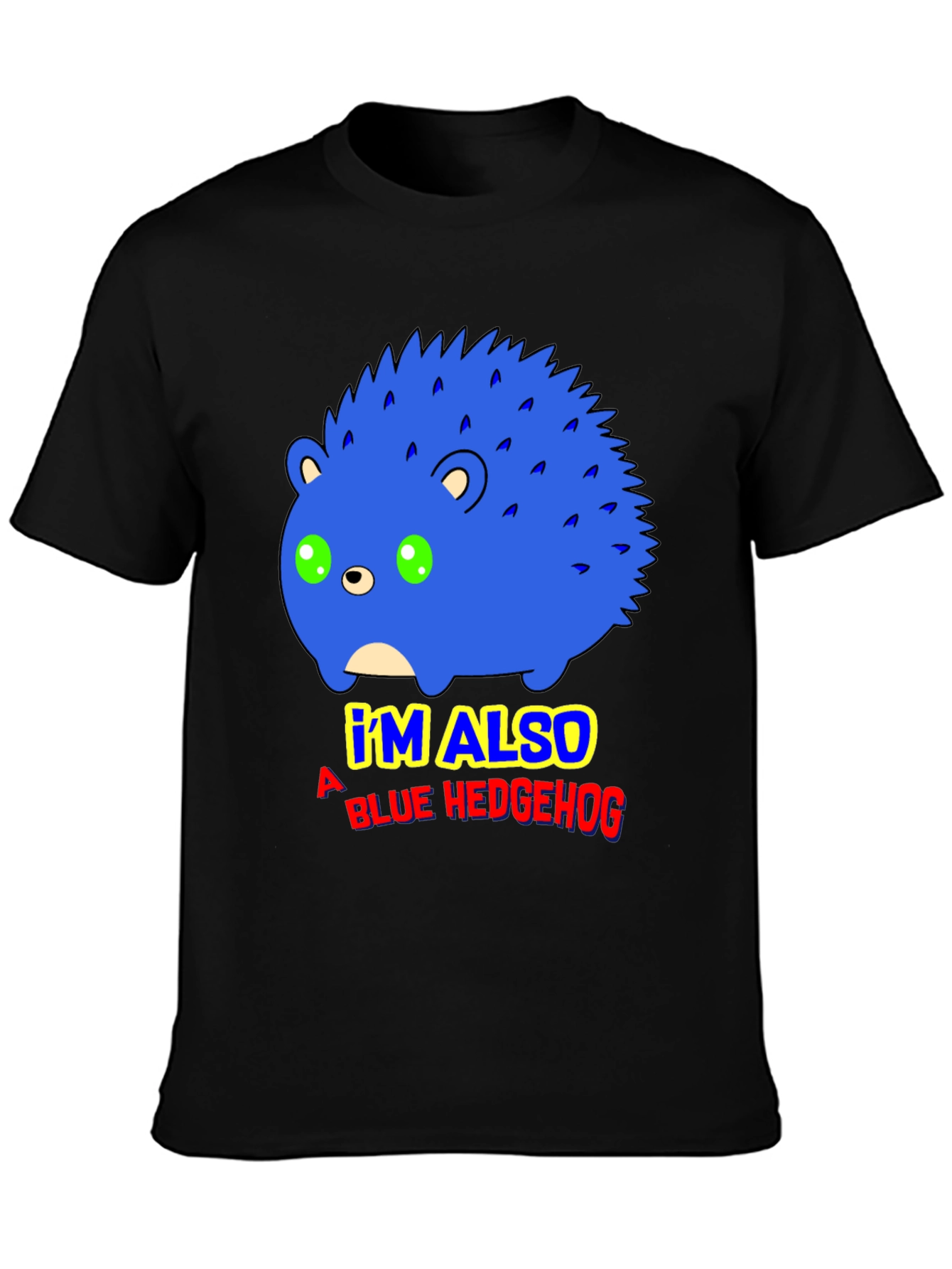 Black Blue Hedgehog Graphic T-Shirt - Funny Cartoon Tee view 3