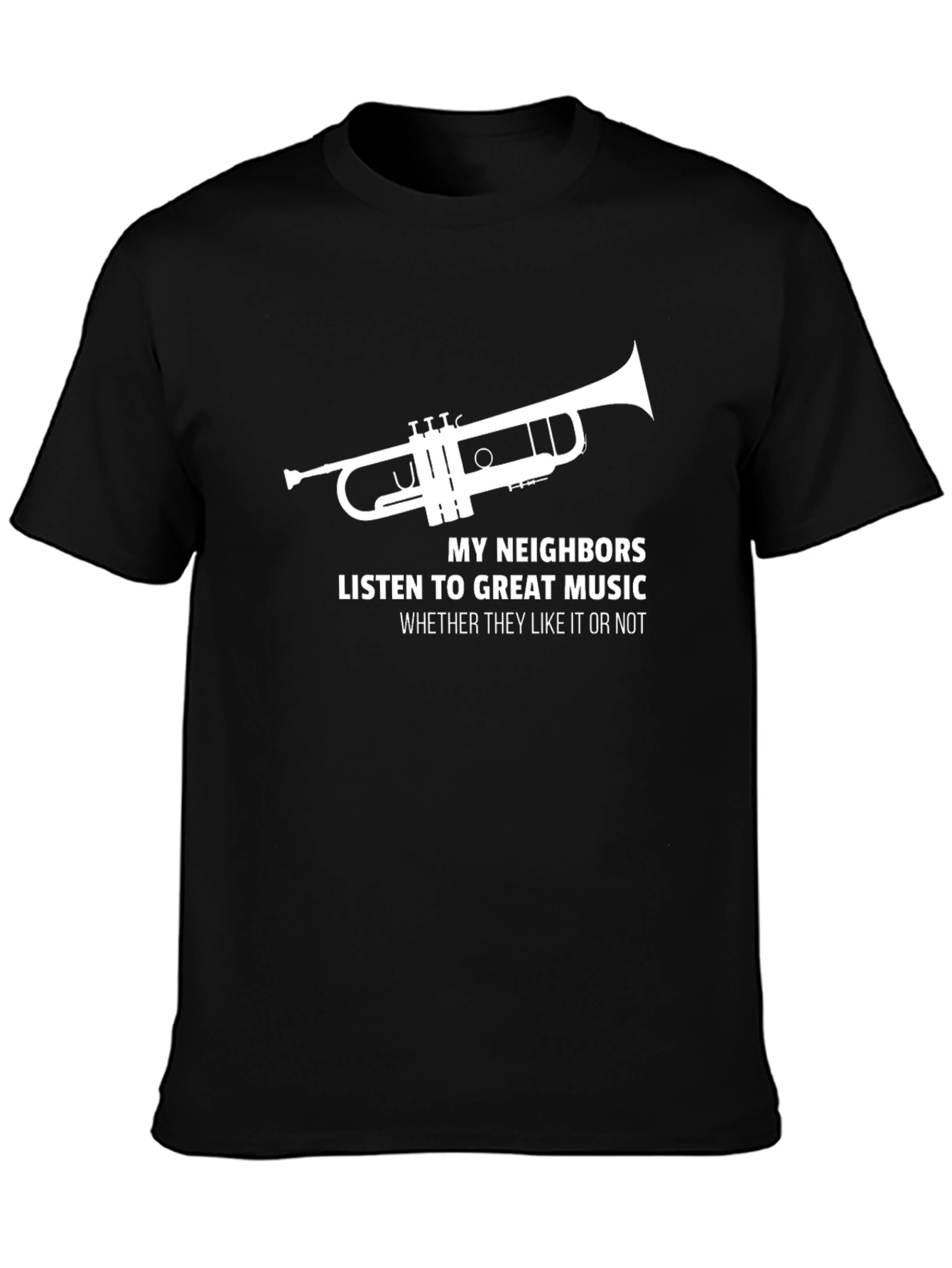 Black Funny Music Lover T-Shirt: My Neighbors Listen Trumpet Tee view 3