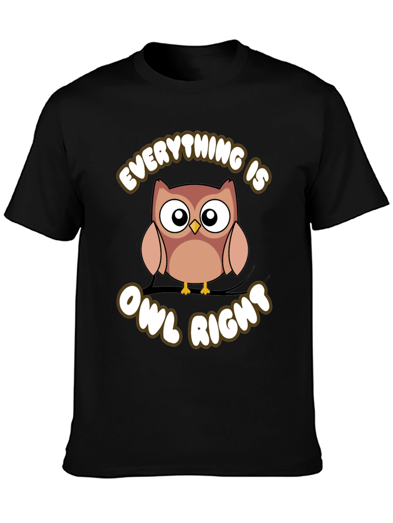Black Everything Is Owl Right Graphic T-Shirt view 3