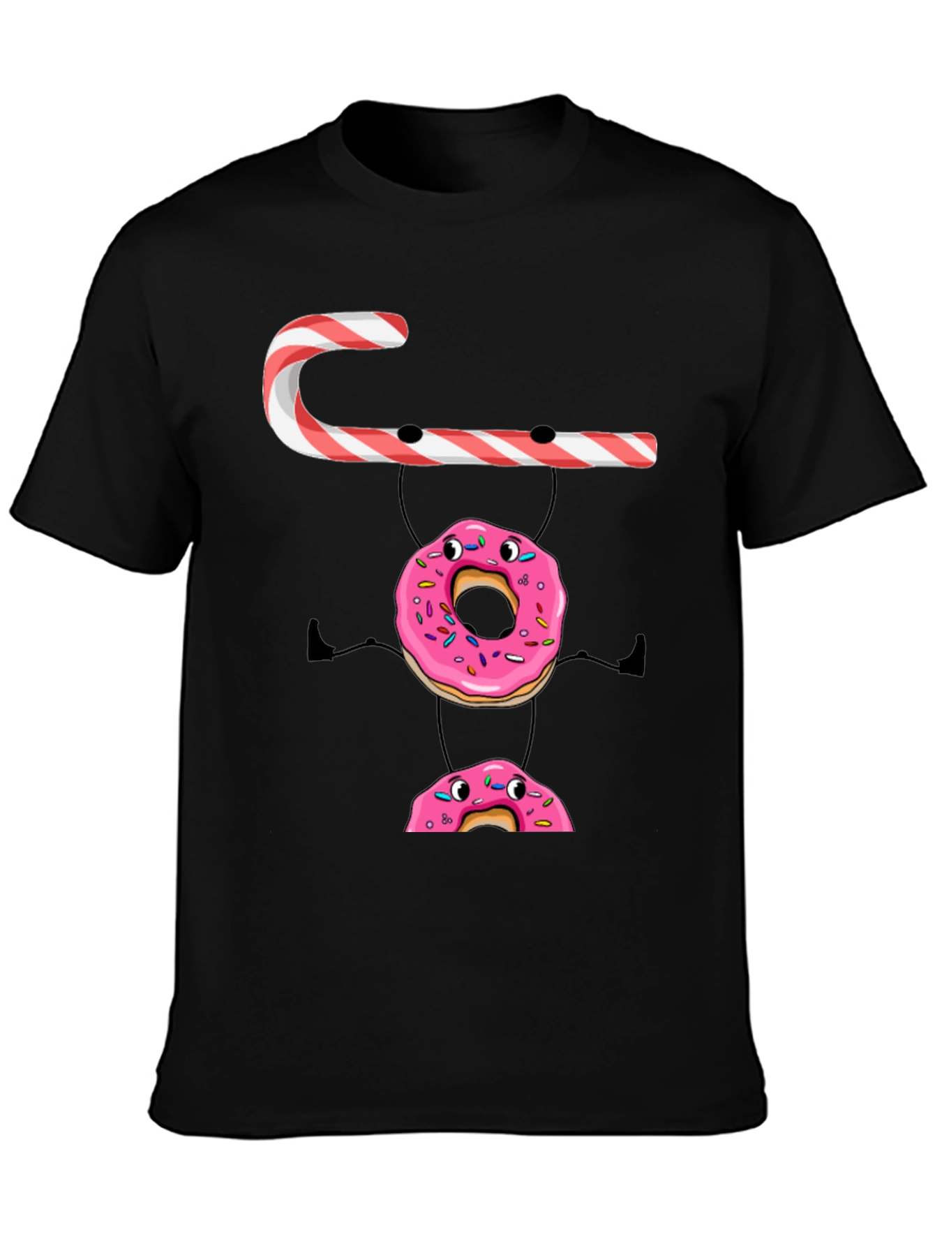 Black Candy Cane Donut Stack T-Shirt view 3