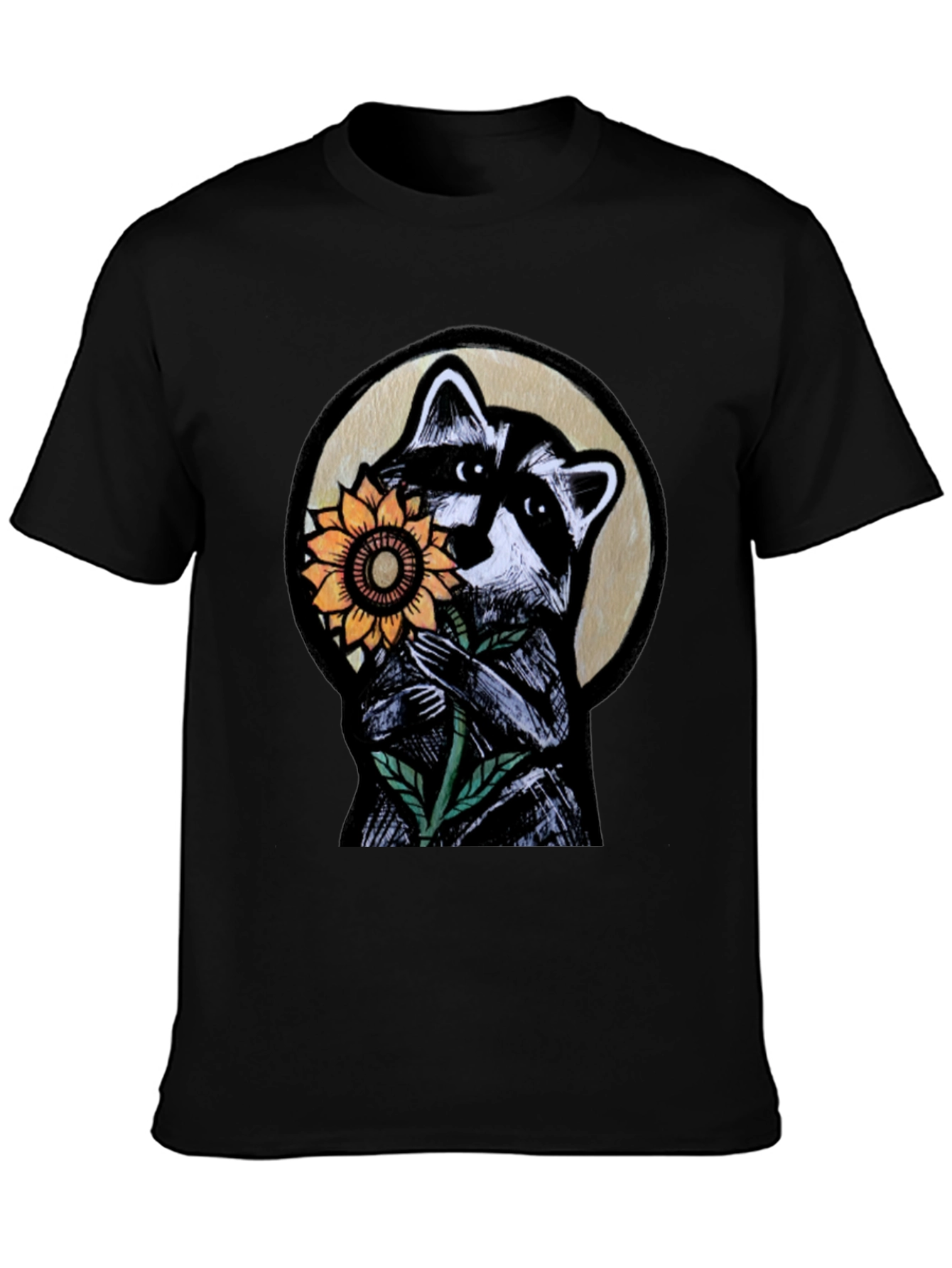 Black Raccoon Sunflower Graphic Tee - Black view 3